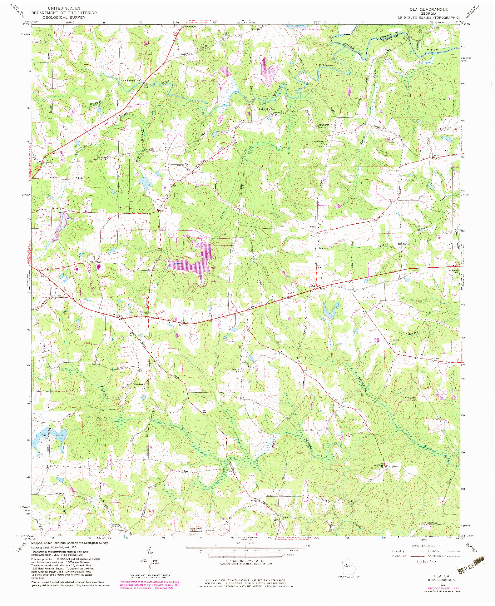 USGS 1:24000-SCALE QUADRANGLE FOR OLA, GA 1964