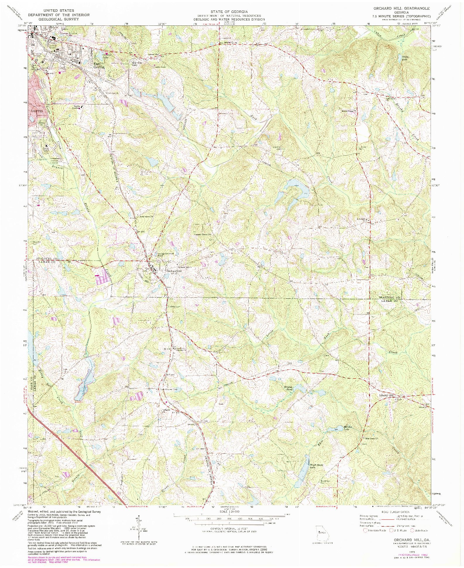 USGS 1:24000-SCALE QUADRANGLE FOR ORCHARD HILL, GA 1973