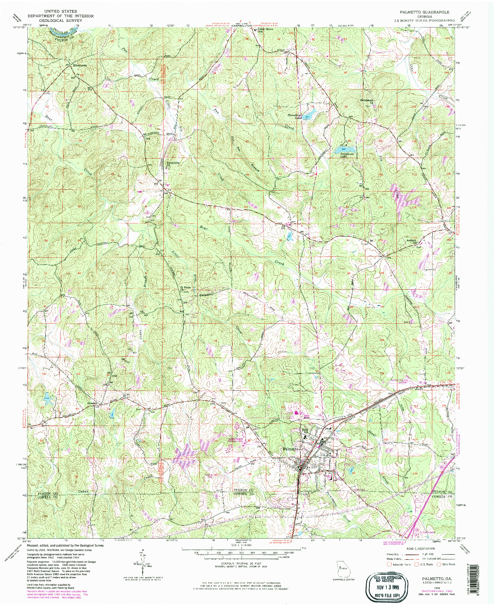 USGS 1:24000-SCALE QUADRANGLE FOR PALMETTO, GA 1954