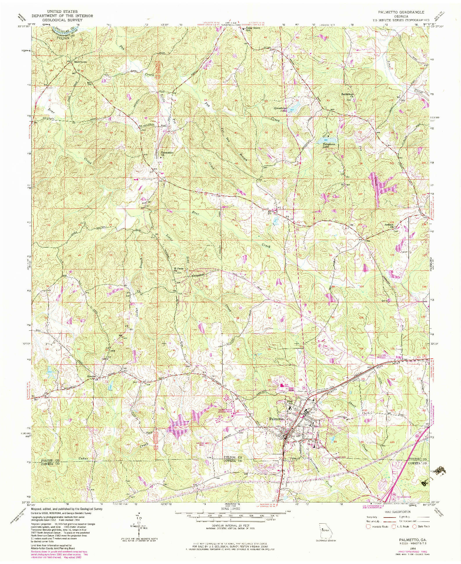 USGS 1:24000-SCALE QUADRANGLE FOR PALMETTO, GA 1954