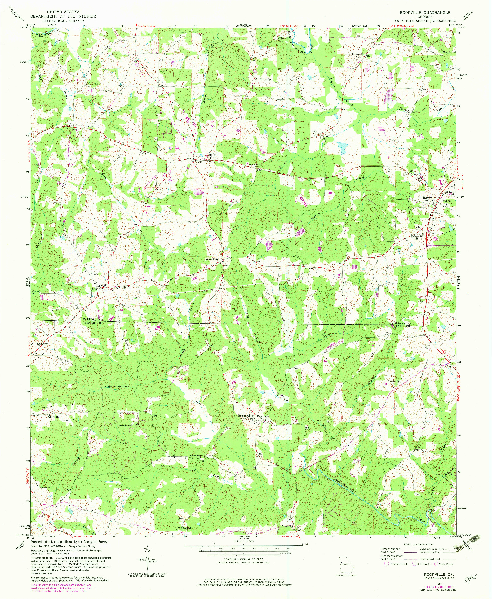 USGS 1:24000-SCALE QUADRANGLE FOR ROOPVILLE, GA 1964