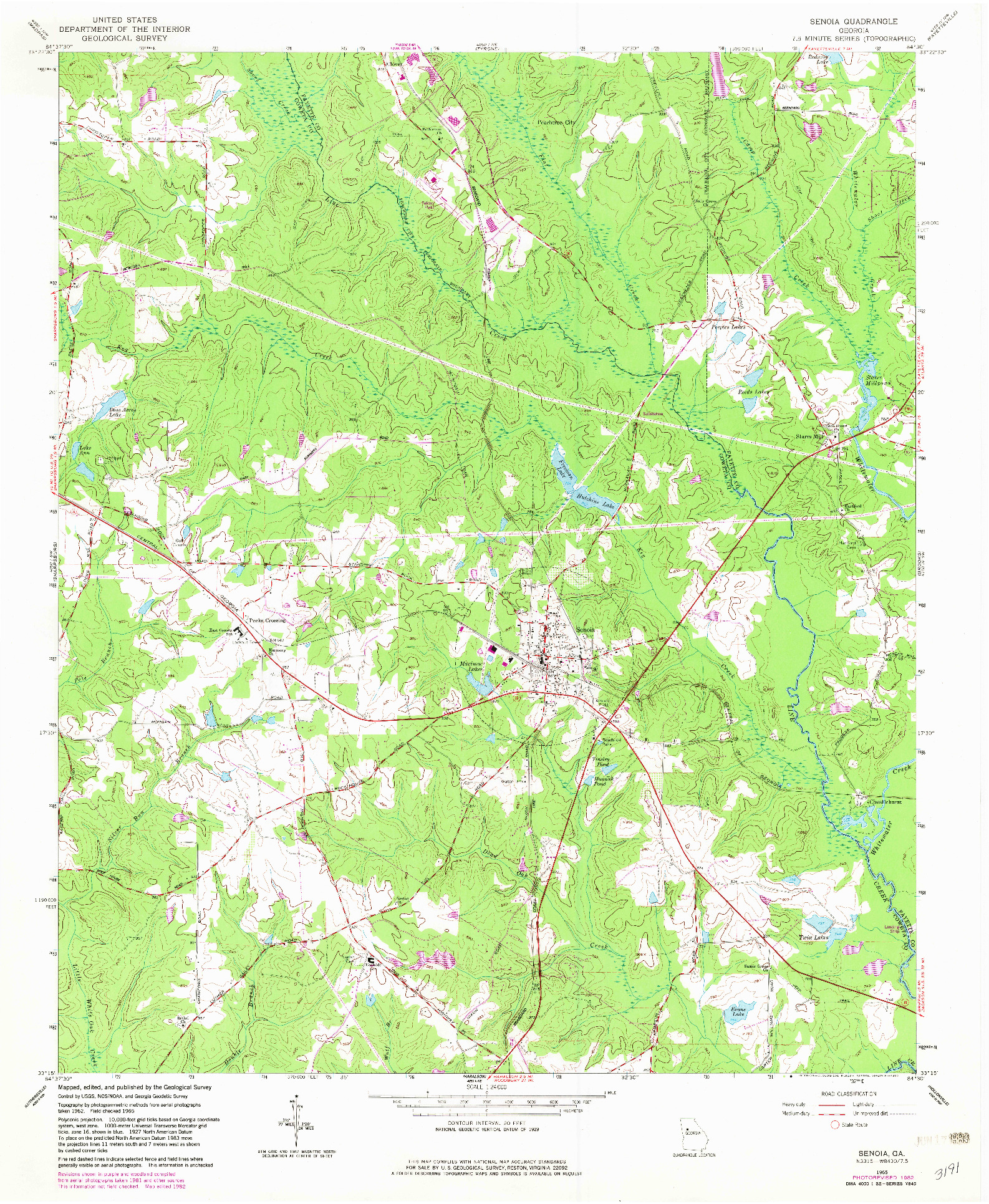 USGS 1:24000-SCALE QUADRANGLE FOR SENOIA, GA 1965