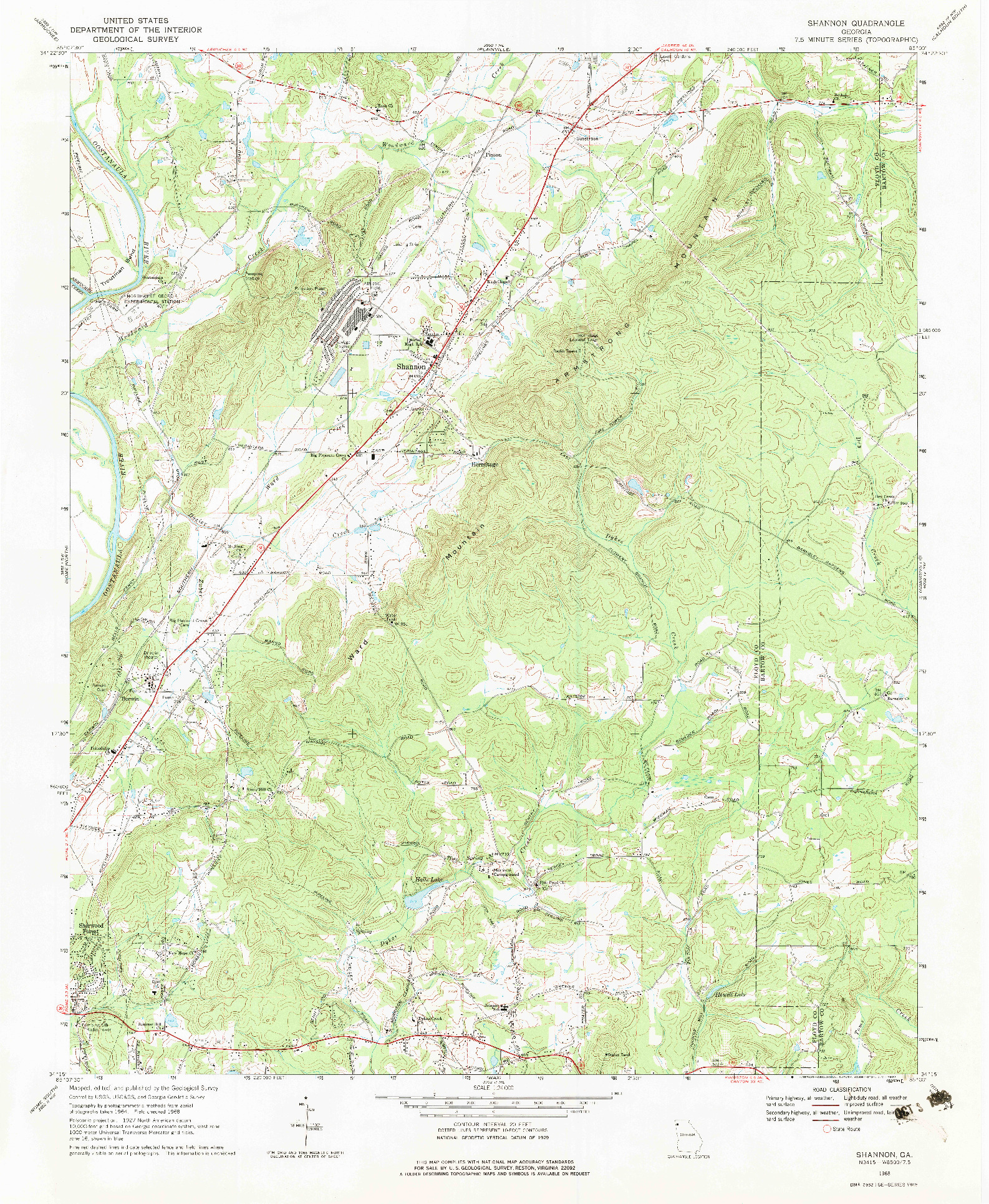 USGS 1:24000-SCALE QUADRANGLE FOR SHANNON, GA 1968