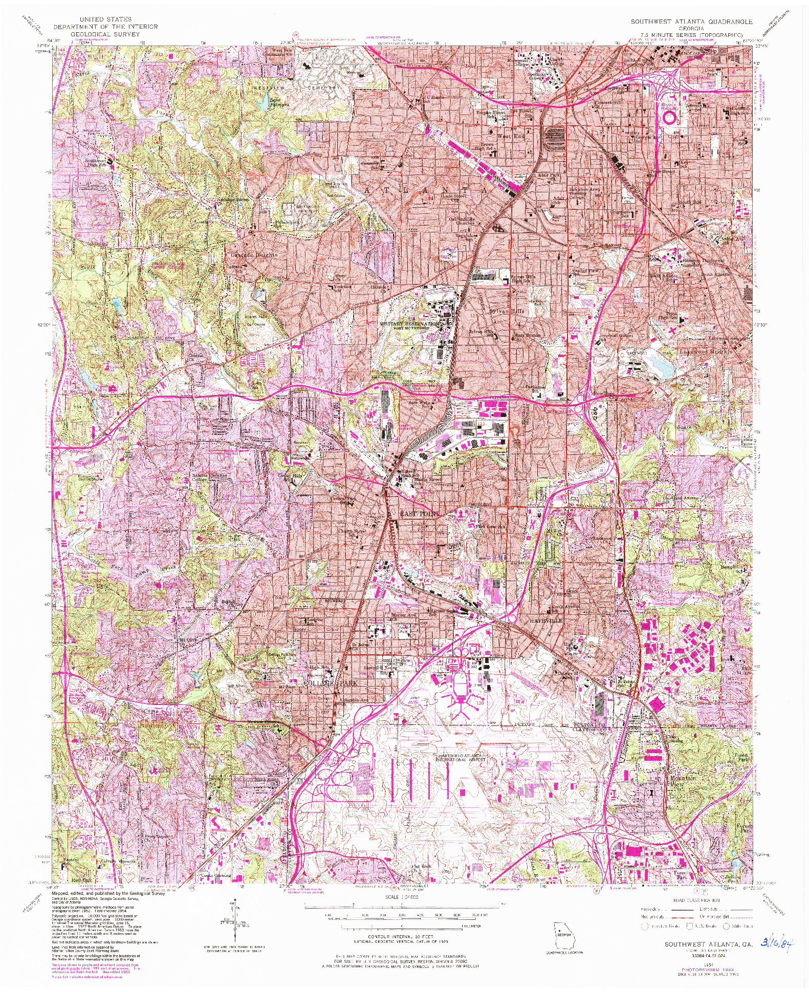 USGS 1:24000-SCALE QUADRANGLE FOR SOUTHWEST ATLANTA, GA 1954