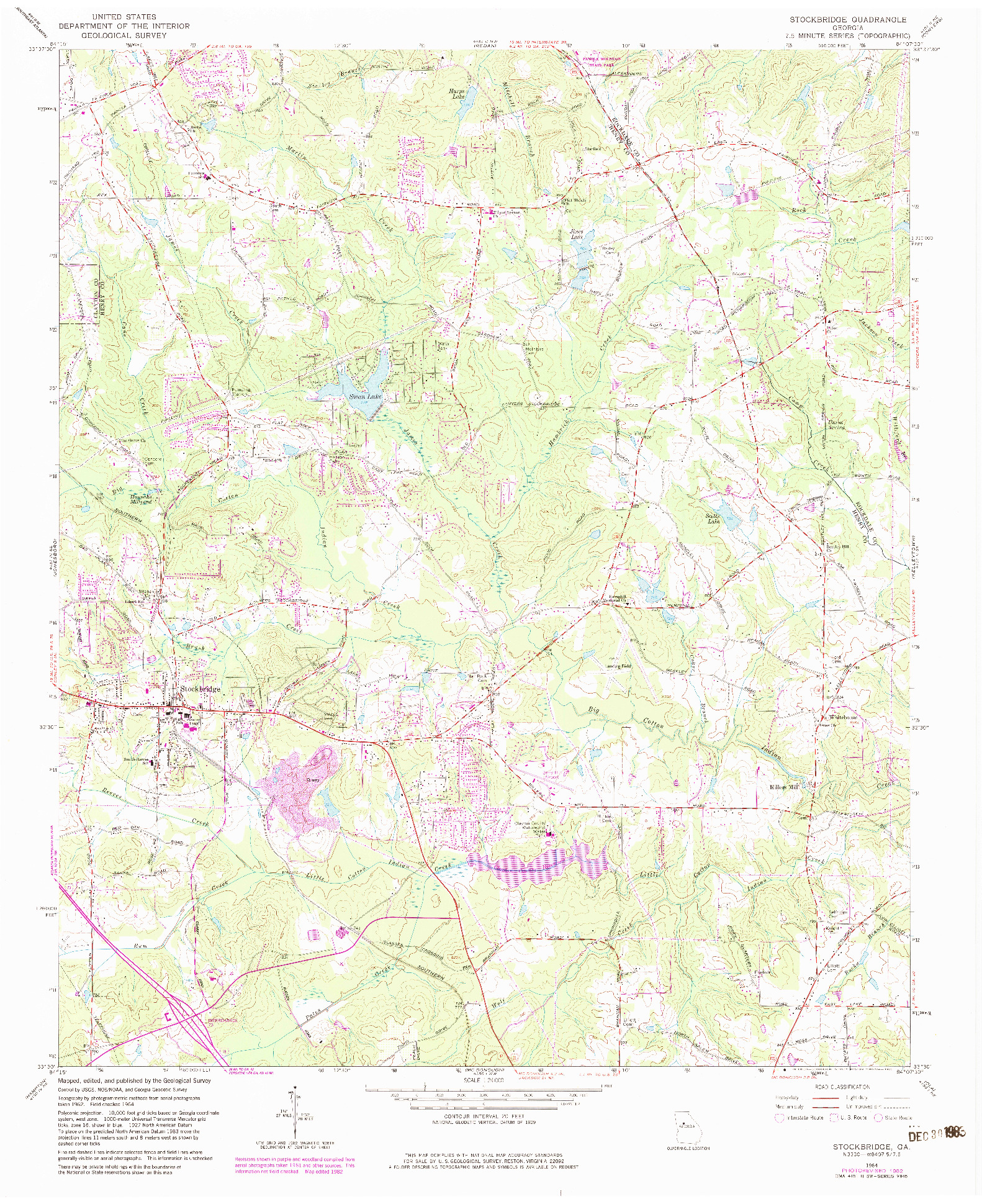USGS 1:24000-SCALE QUADRANGLE FOR STOCKBRIDGE, GA 1964