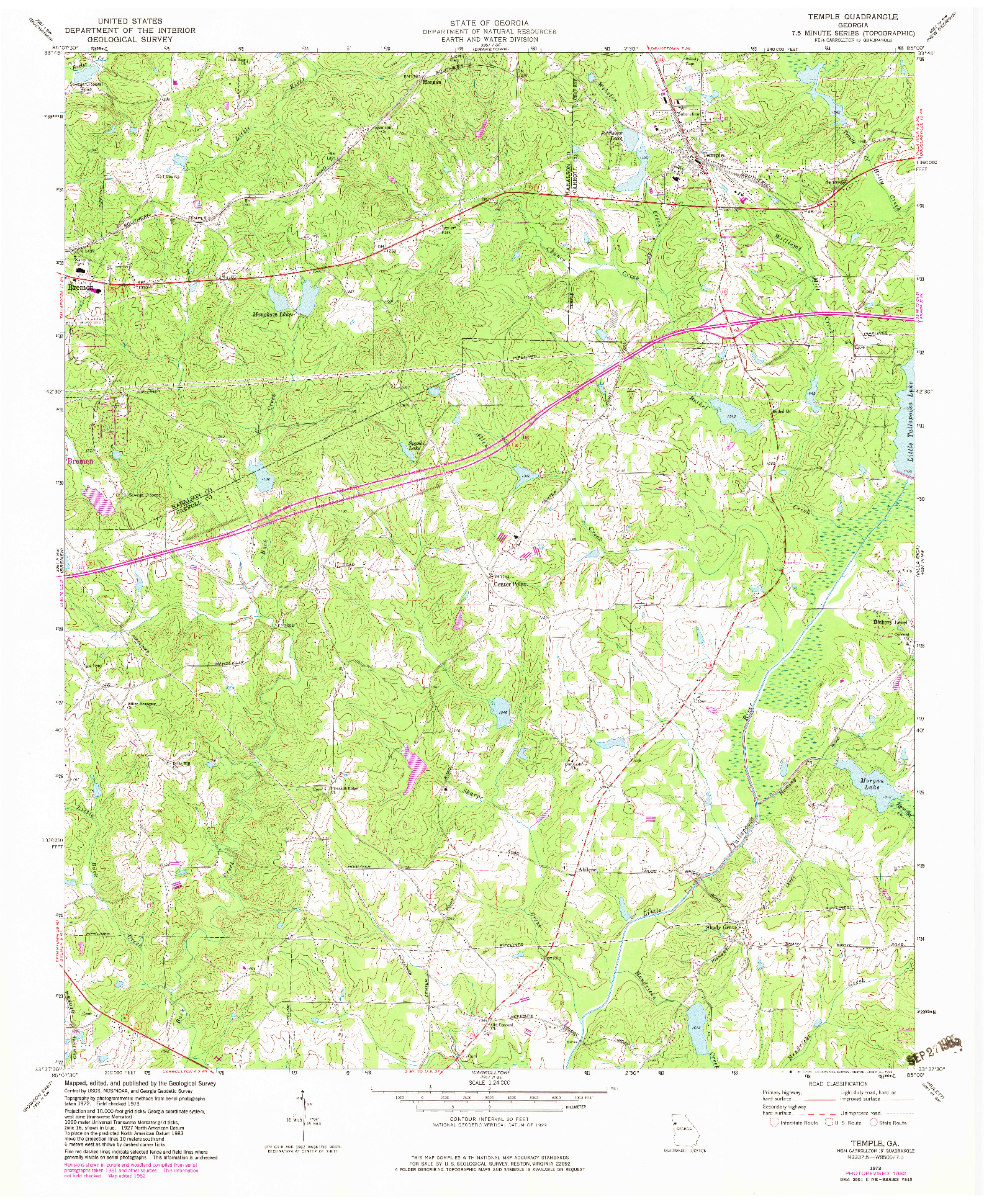 USGS 1:24000-SCALE QUADRANGLE FOR TEMPLE, GA 1973