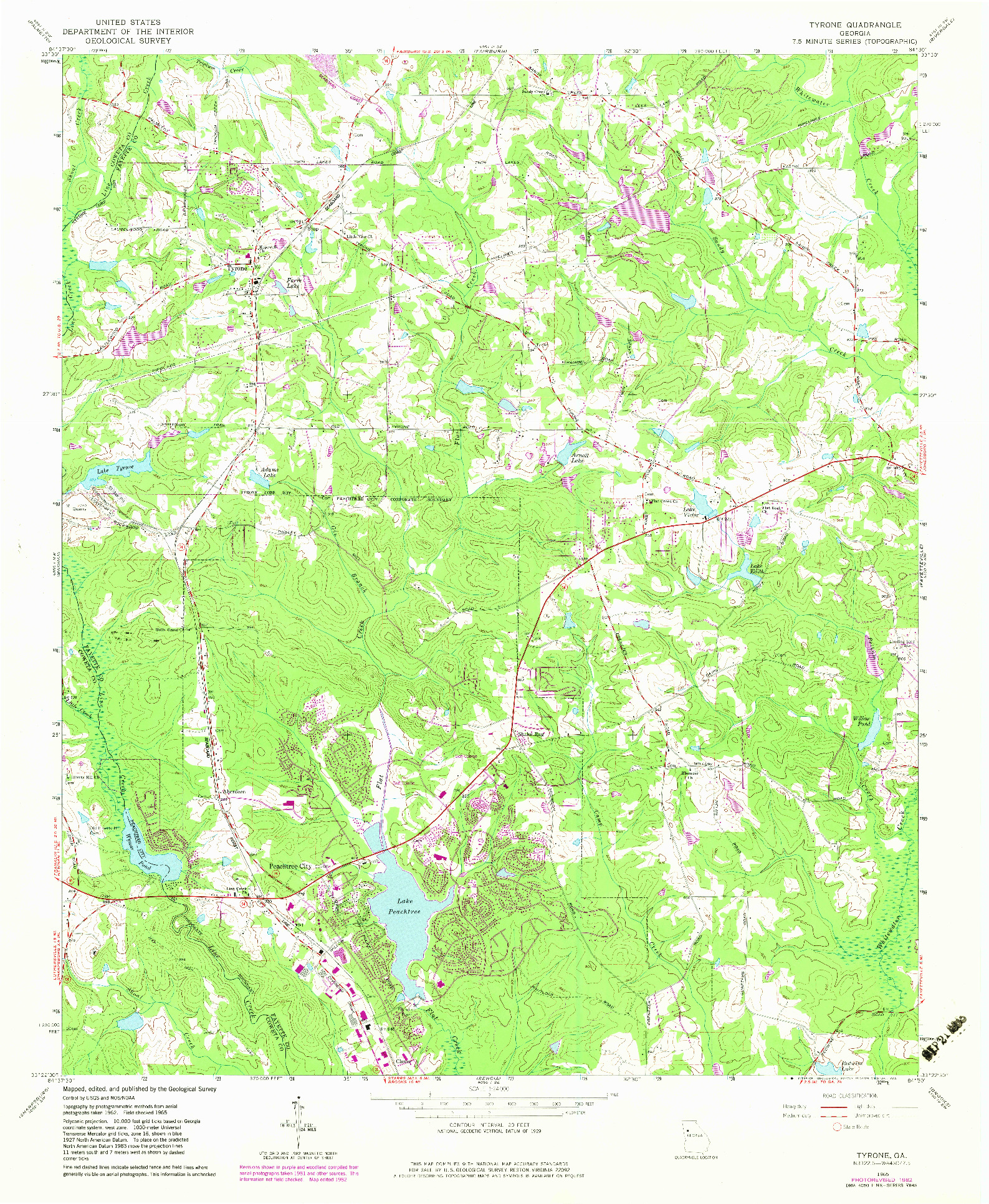 USGS 1:24000-SCALE QUADRANGLE FOR TYRONE, GA 1965