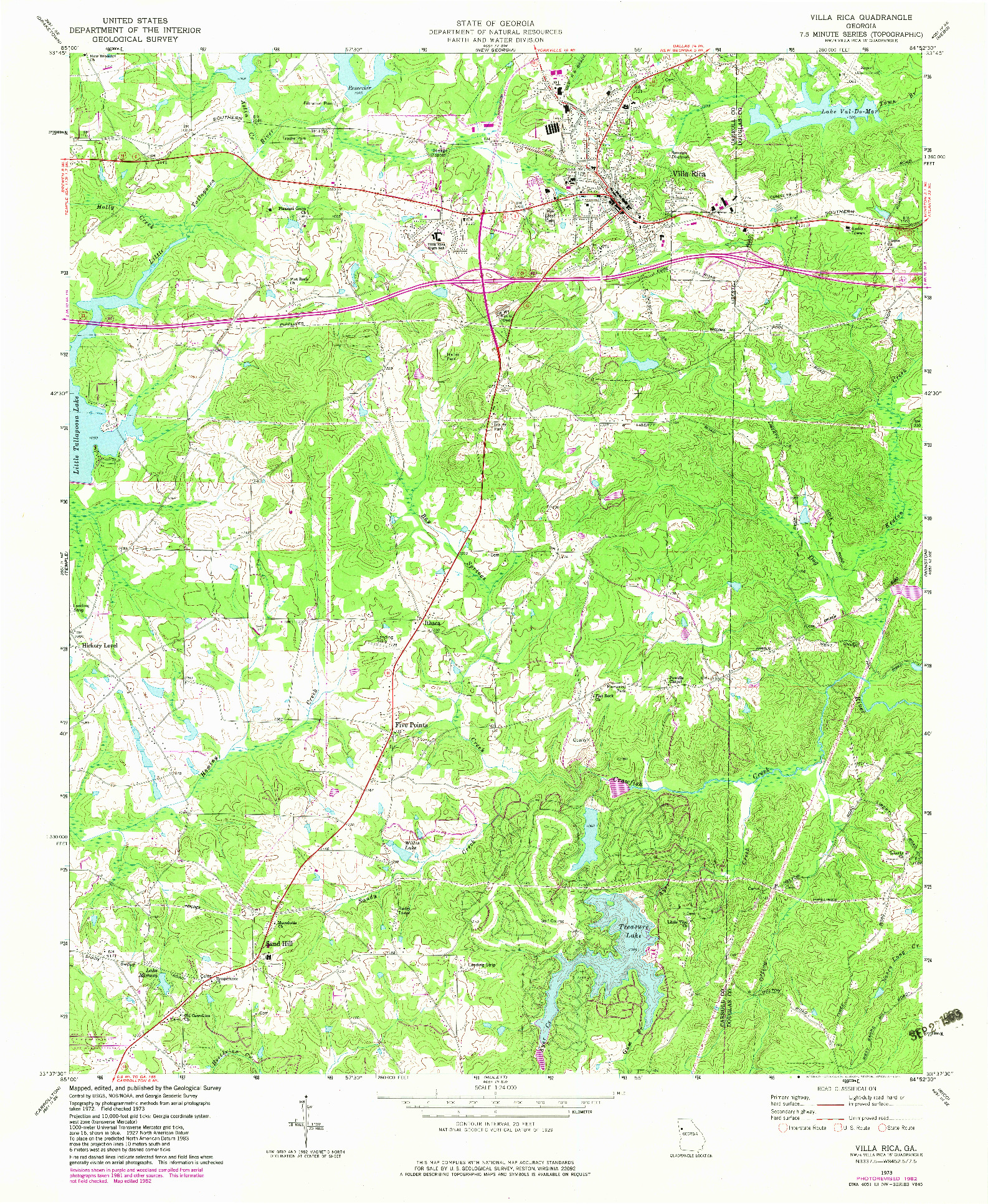 USGS 1:24000-SCALE QUADRANGLE FOR VILLA RICA, GA 1973