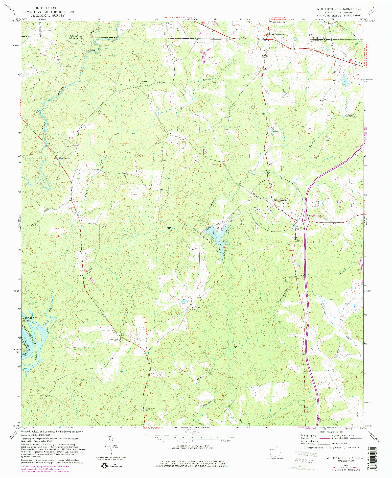 USGS 1:24000-SCALE QUADRANGLE FOR WHITESVILLE, GA 1964