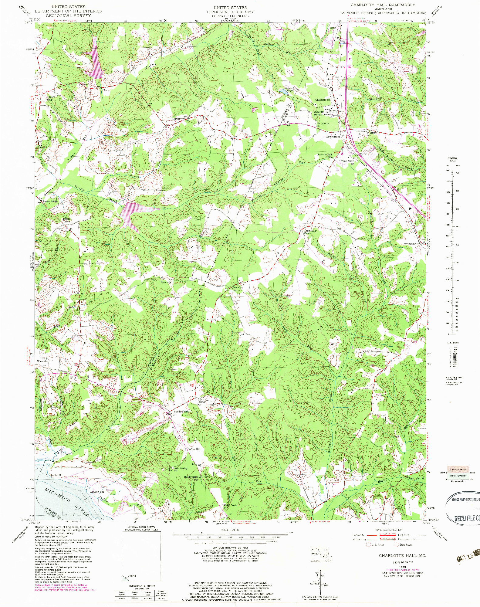 USGS 1:24000-SCALE QUADRANGLE FOR CHARLOTTE HALL, MD 1953