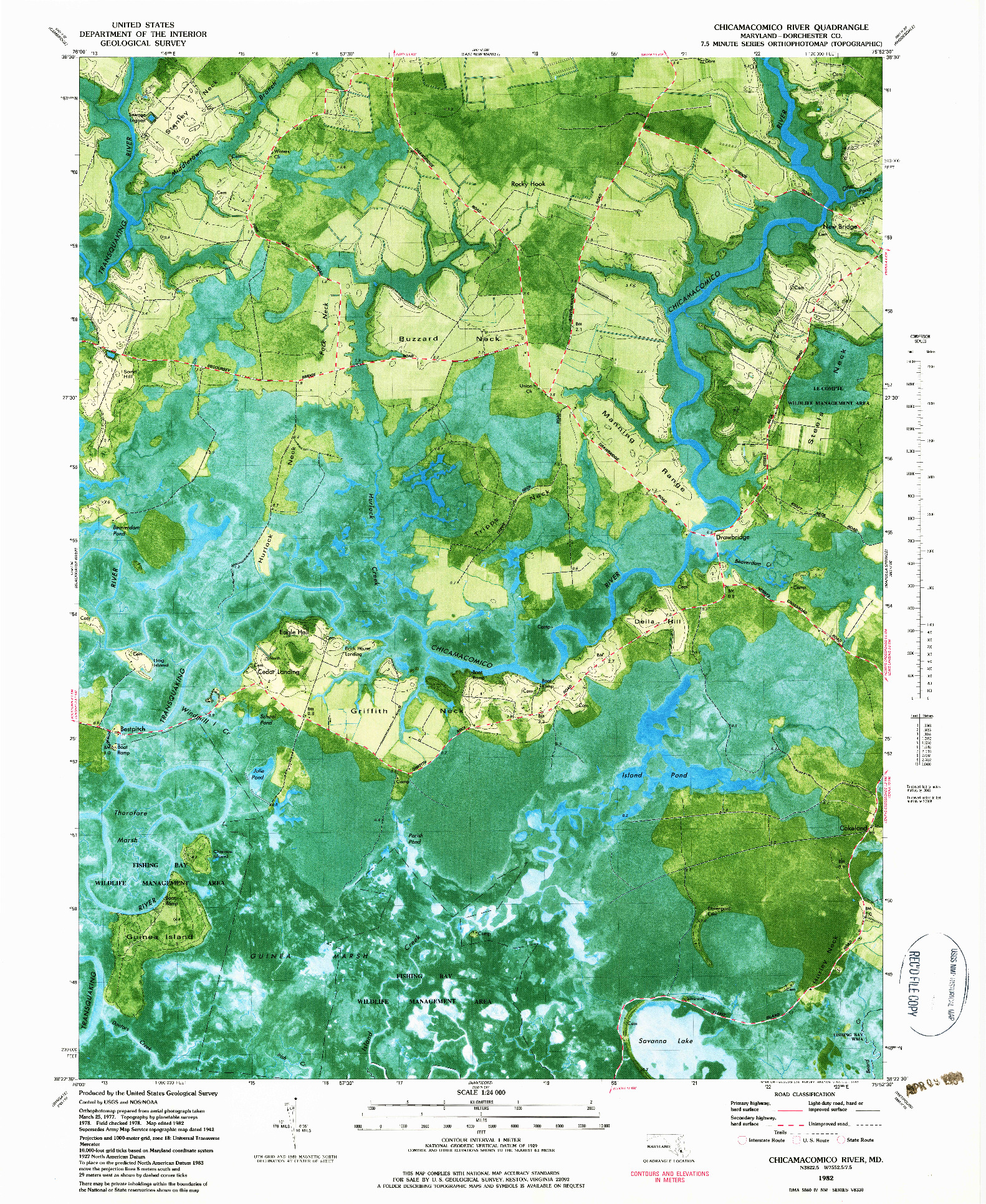 USGS 1:24000-SCALE QUADRANGLE FOR CHICAMACOMICO RIVER, MD 1982