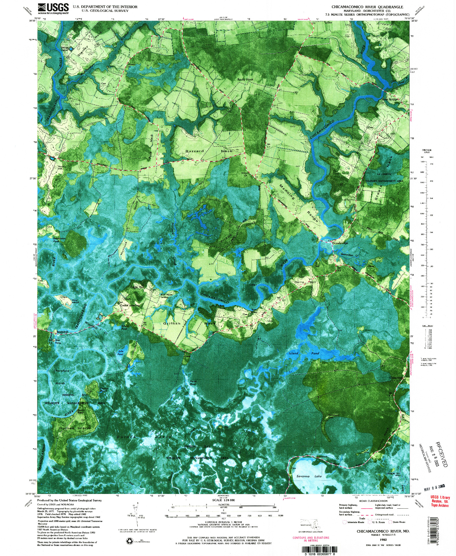 USGS 1:24000-SCALE QUADRANGLE FOR CHICAMACOMICO RIVER, MD 1982