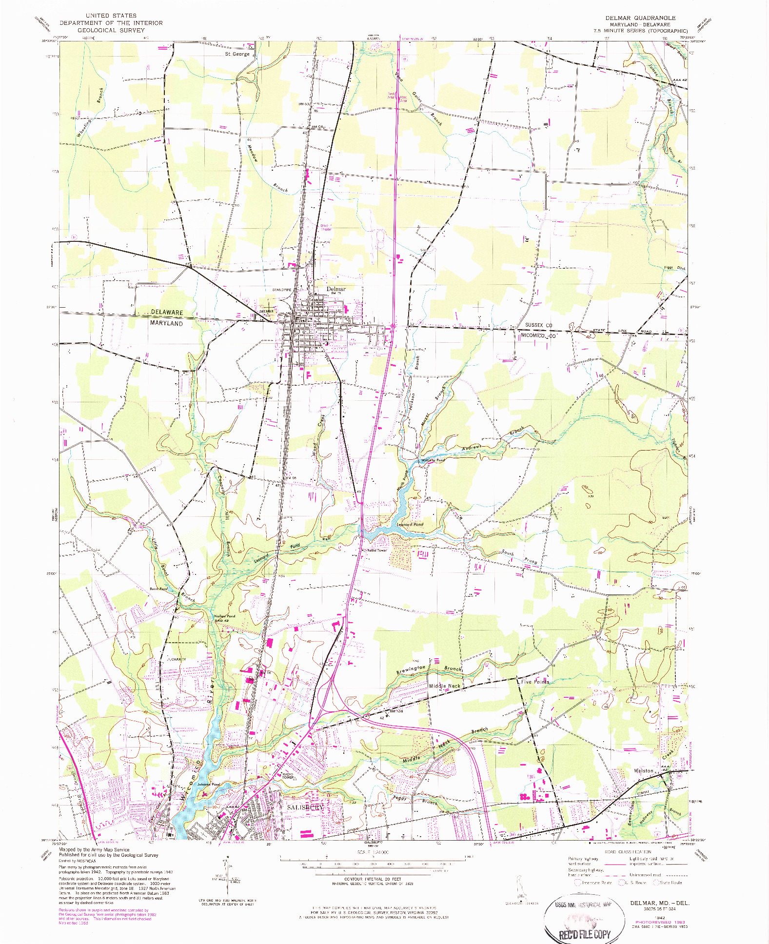 USGS 1:24000-SCALE QUADRANGLE FOR DELMAR, MD 1942