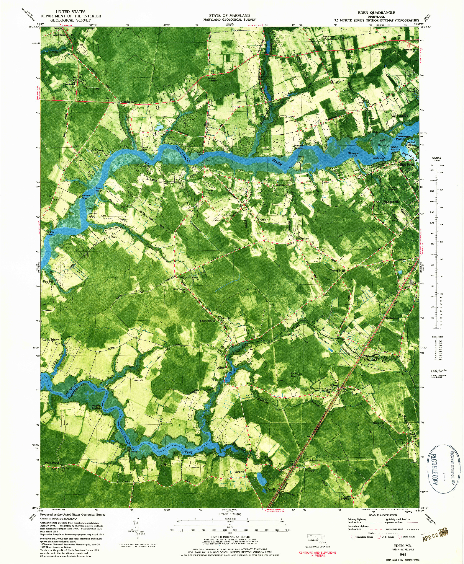 USGS 1:24000-SCALE QUADRANGLE FOR EDEN, MD 1983