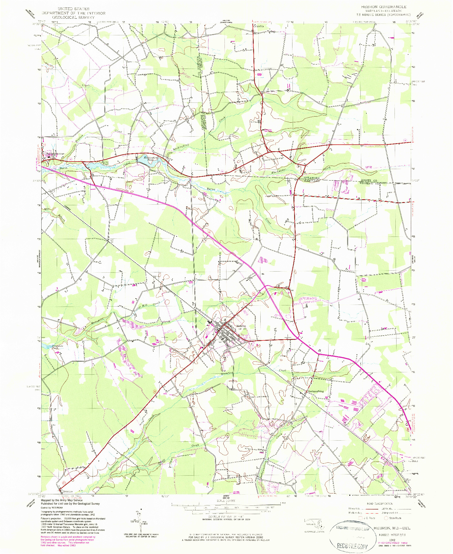 USGS 1:24000-SCALE QUADRANGLE FOR HEBRON, MD 1942