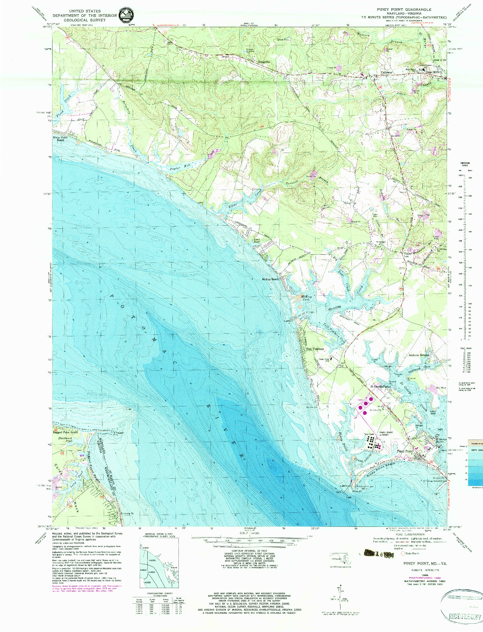 USGS 1:24000-SCALE QUADRANGLE FOR PINEY POINT, MD 1968