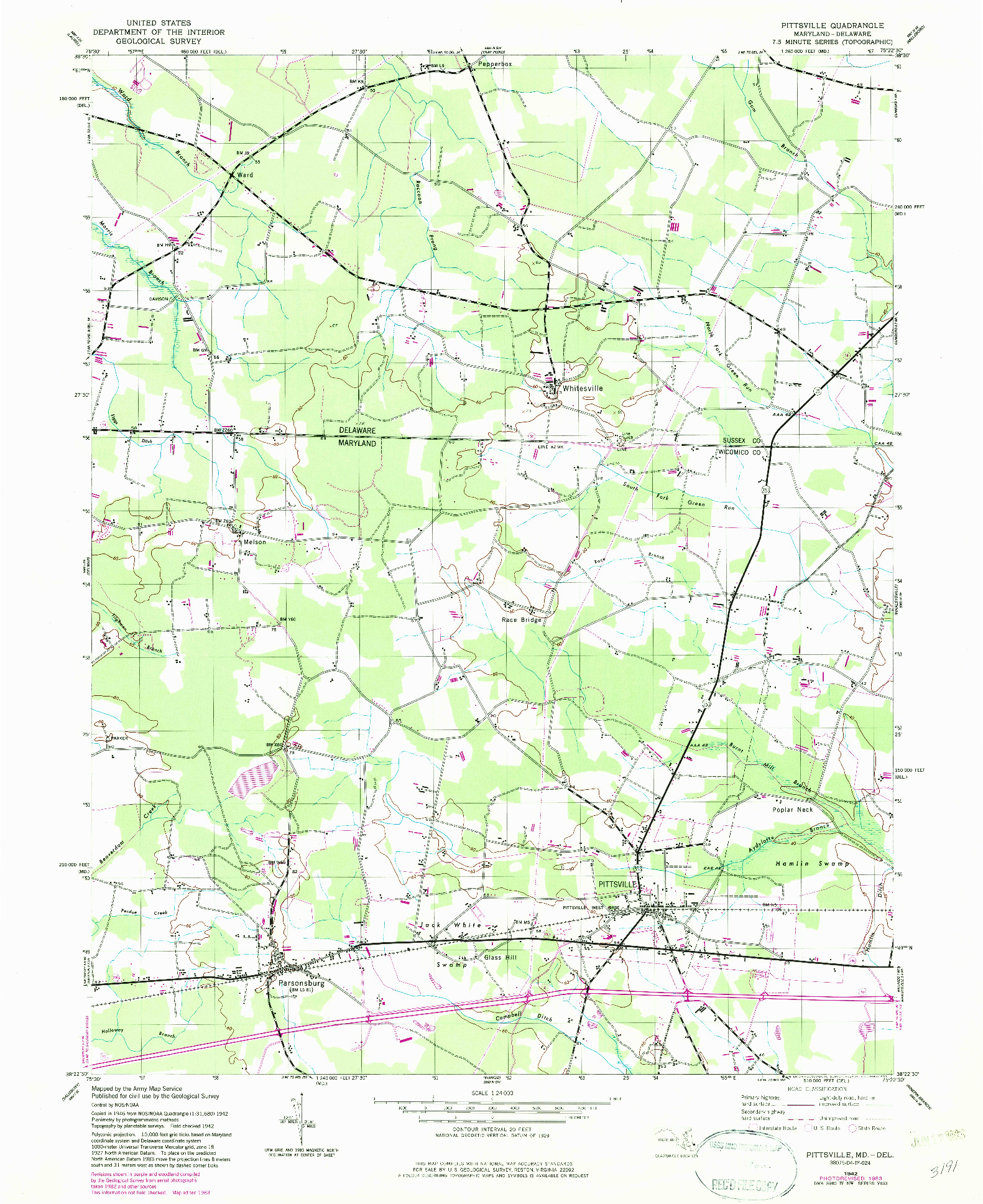 USGS 1:24000-SCALE QUADRANGLE FOR PITTSVILLE, MD 1942
