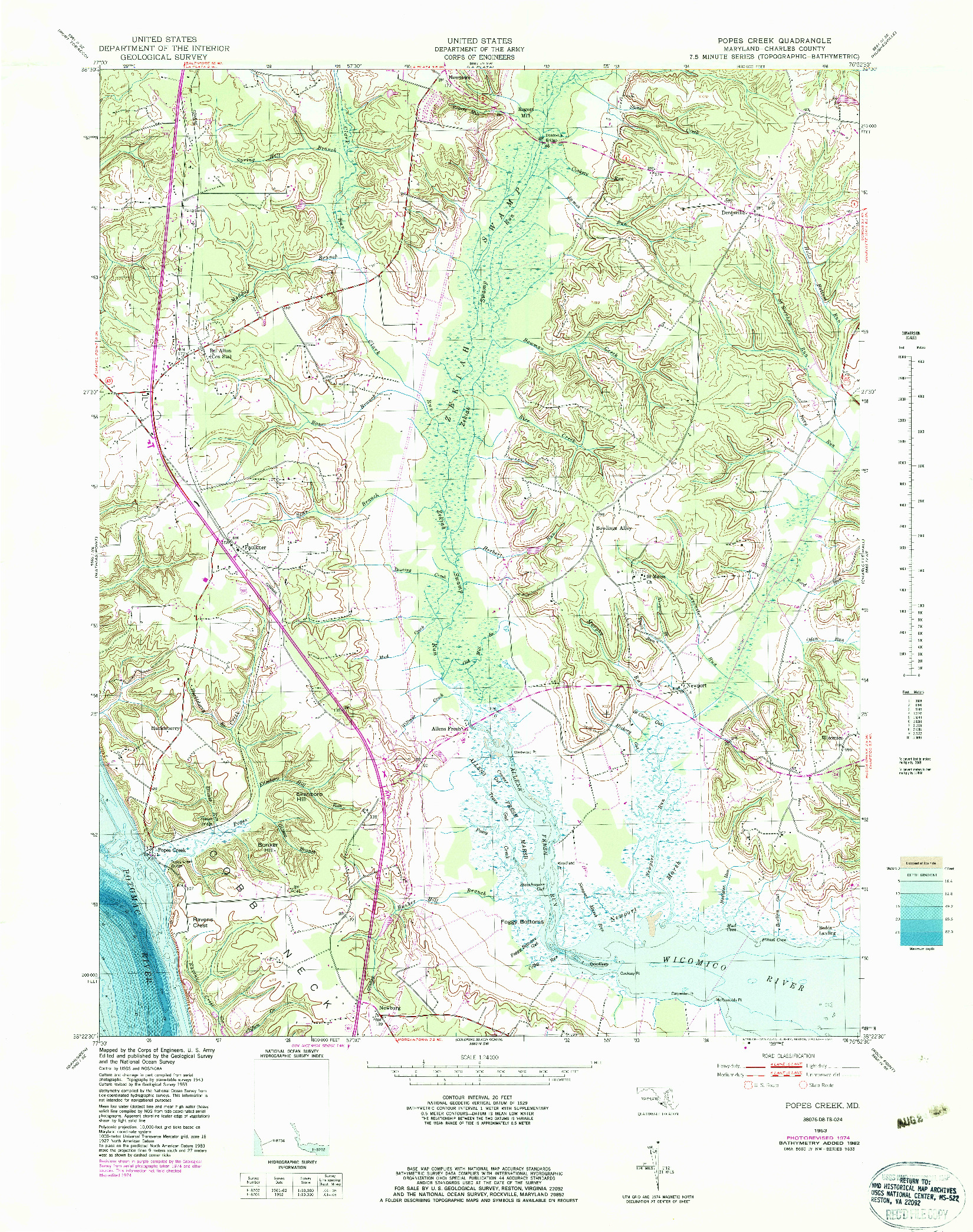 USGS 1:24000-SCALE QUADRANGLE FOR POPES CREEK, MD 1953