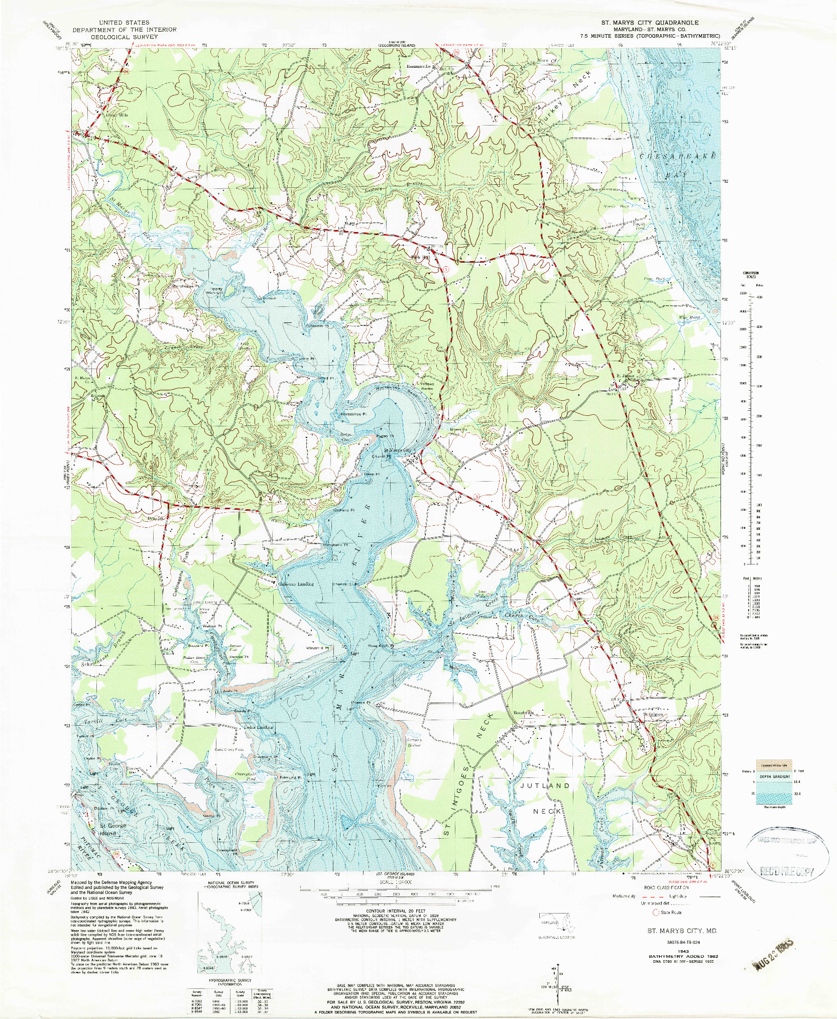 USGS 1:24000-SCALE QUADRANGLE FOR ST. MARYS CITY, MD 1943