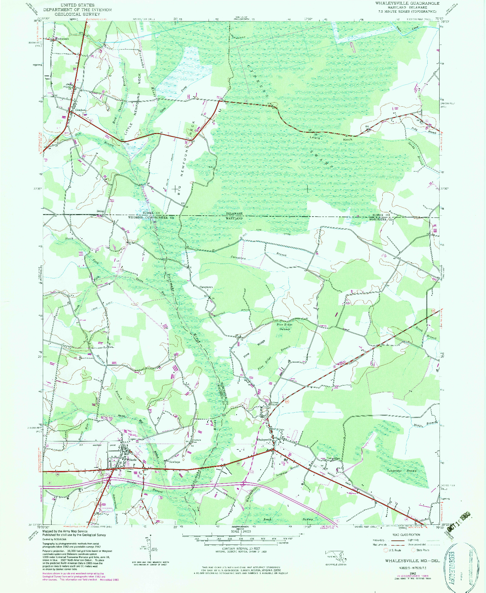 USGS 1:24000-SCALE QUADRANGLE FOR WHALEYSVILLE, MD 1942