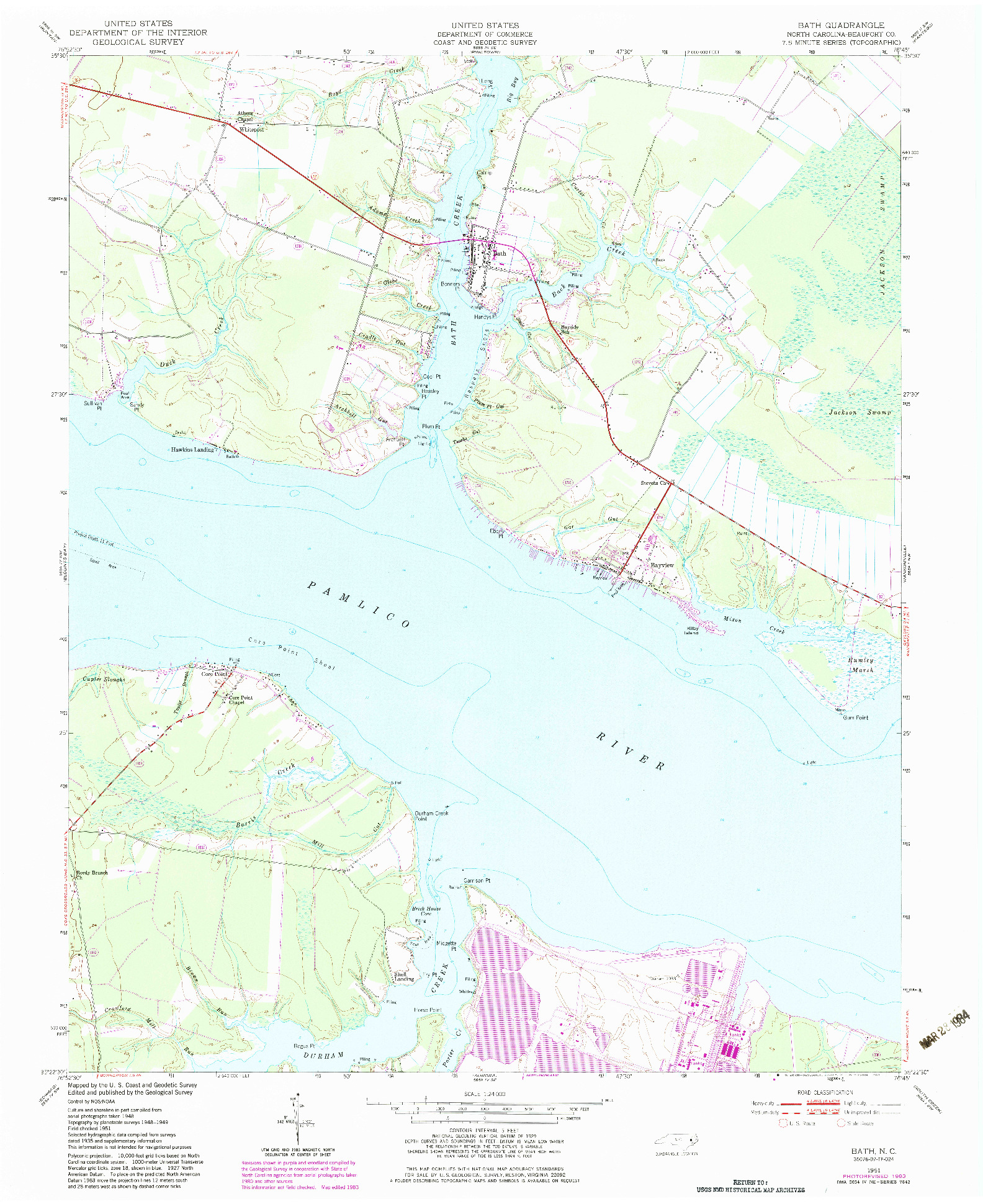 USGS 1:24000-SCALE QUADRANGLE FOR BATH, NC 1951