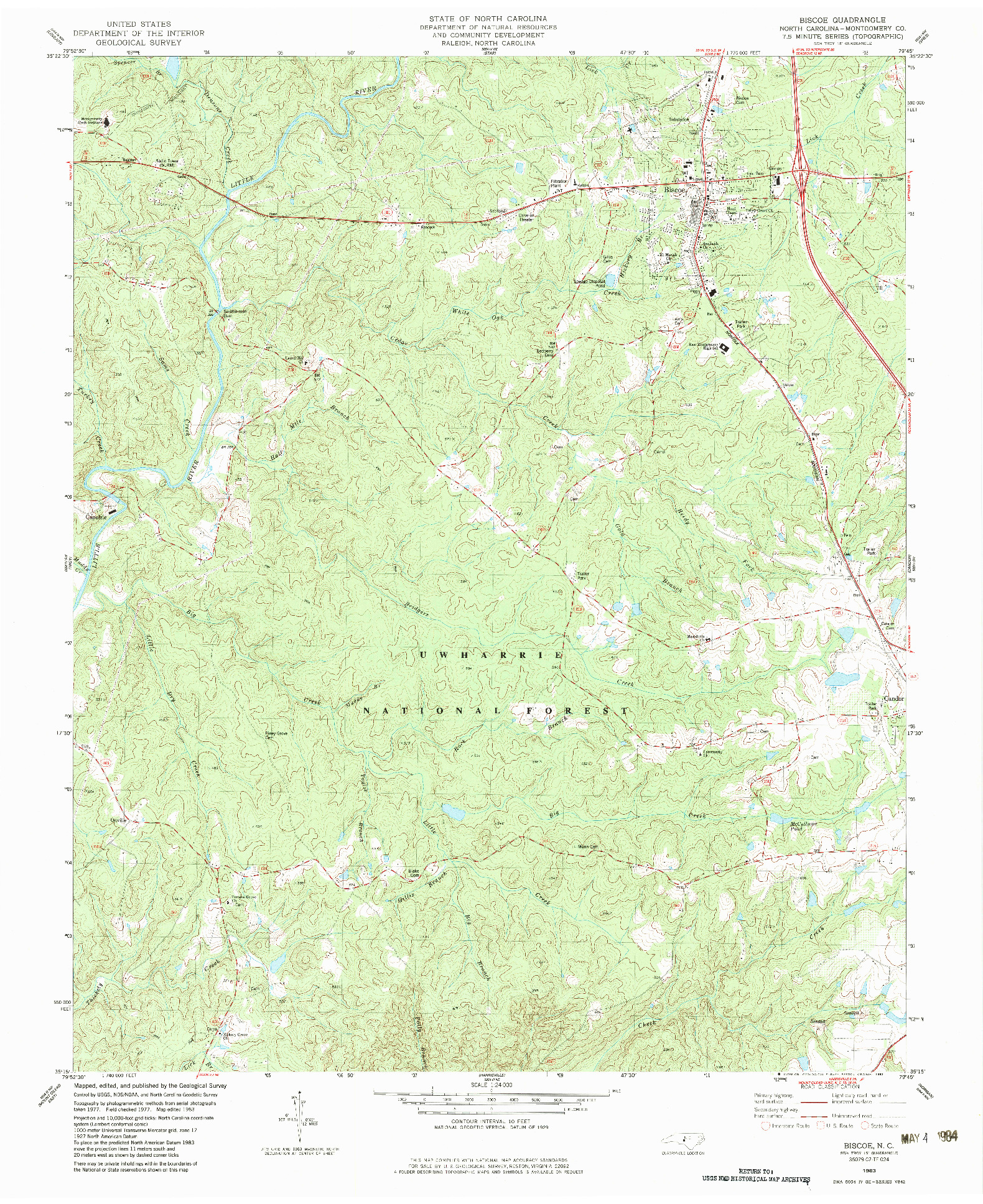 USGS 1:24000-SCALE QUADRANGLE FOR BISCOE, NC 1983
