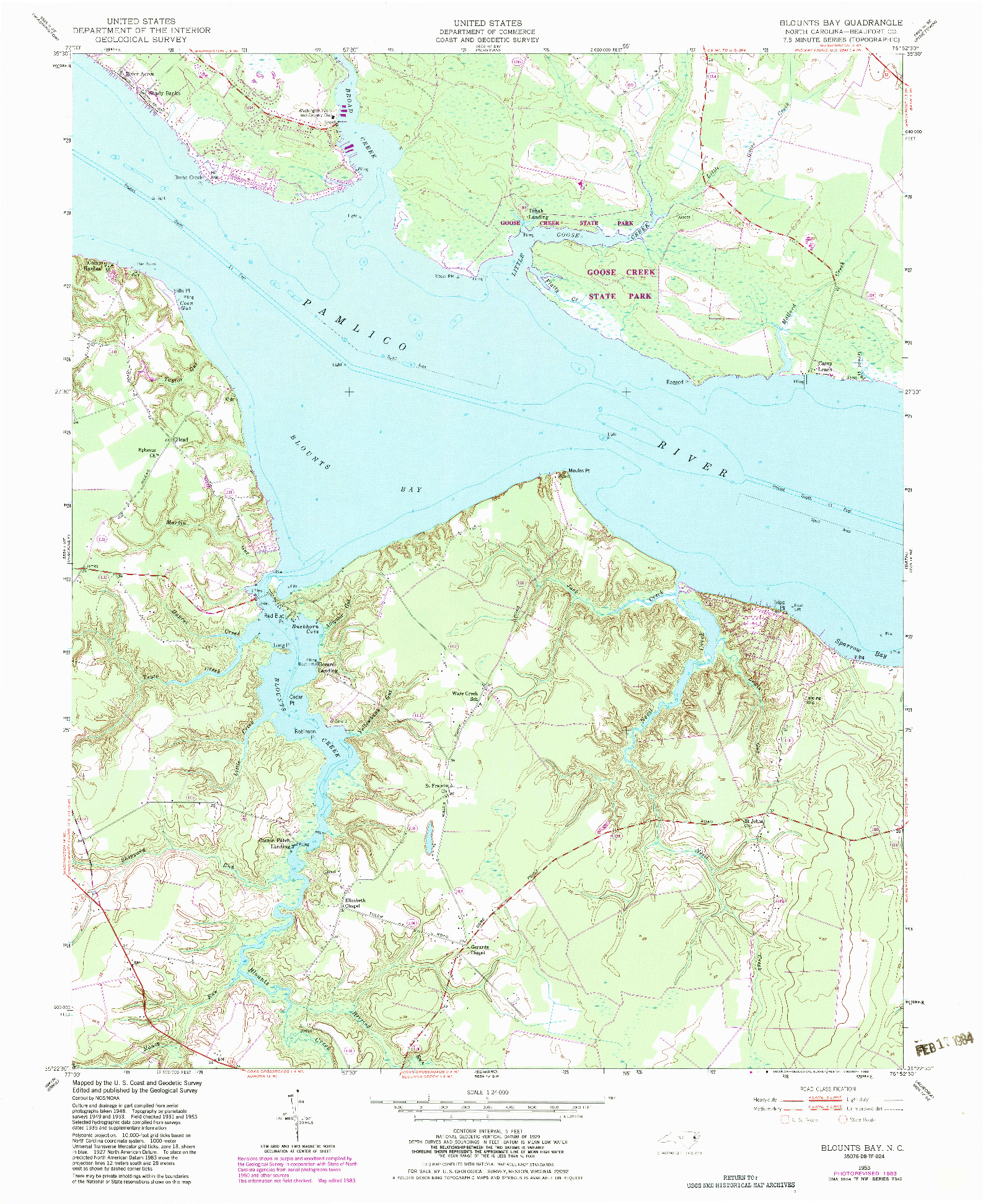 USGS 1:24000-SCALE QUADRANGLE FOR BLOUNTS BAY, NC 1953