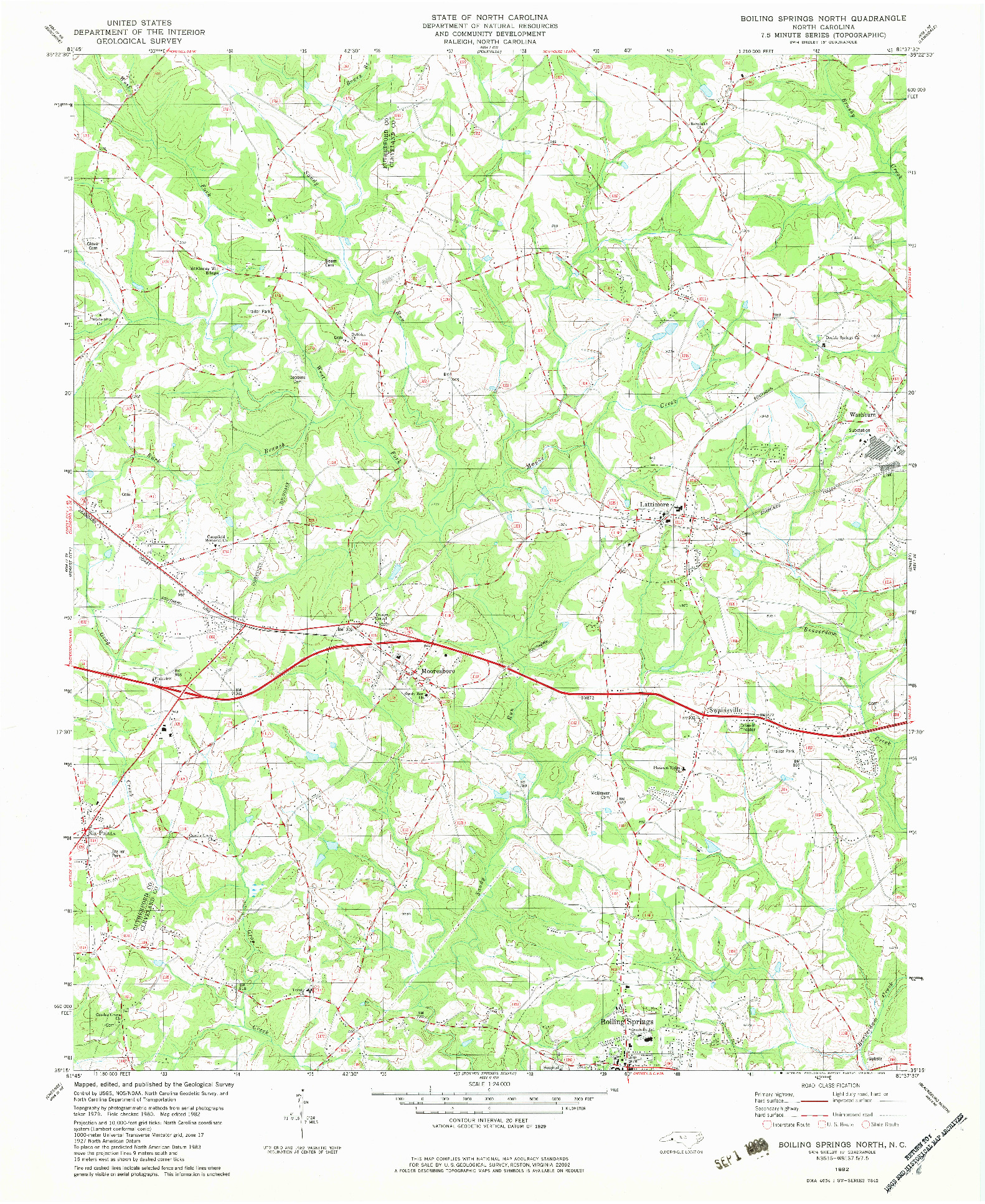 USGS 1:24000-SCALE QUADRANGLE FOR BOILING SPRINGS NORTH, NC 1982