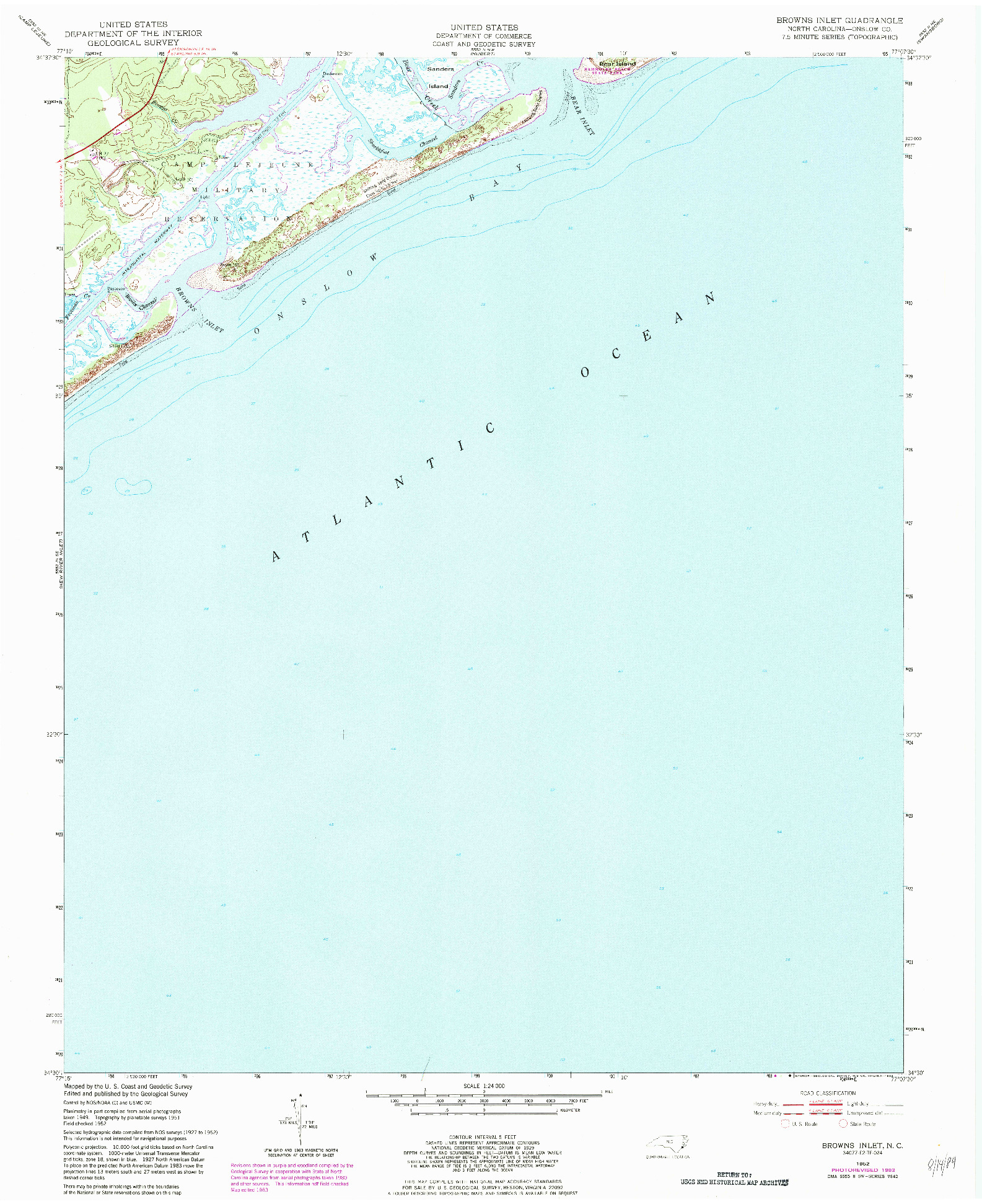 USGS 1:24000-SCALE QUADRANGLE FOR BROWNS INLET, NC 1952