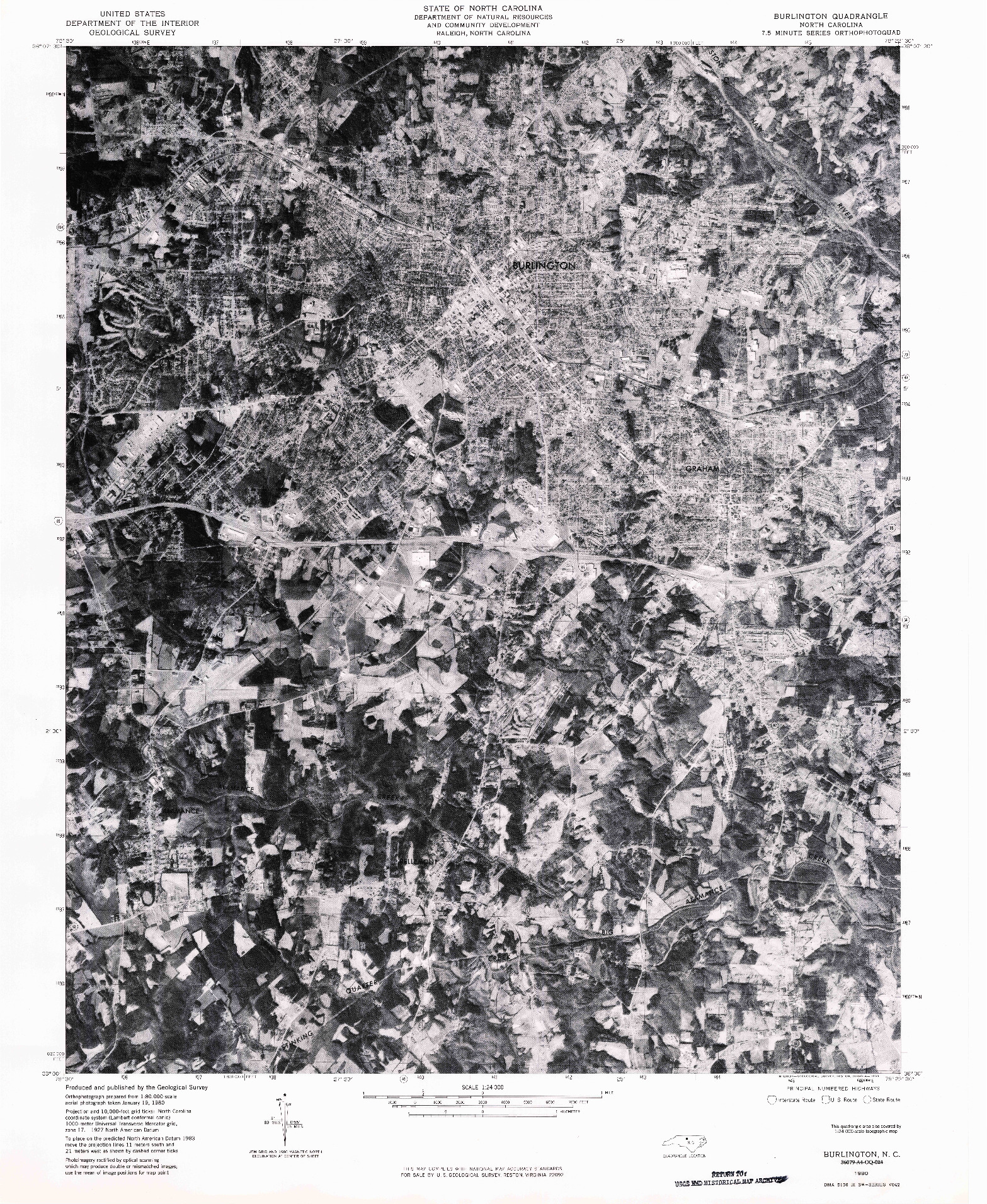 USGS 1:24000-SCALE QUADRANGLE FOR BURLINGTON, NC 1980