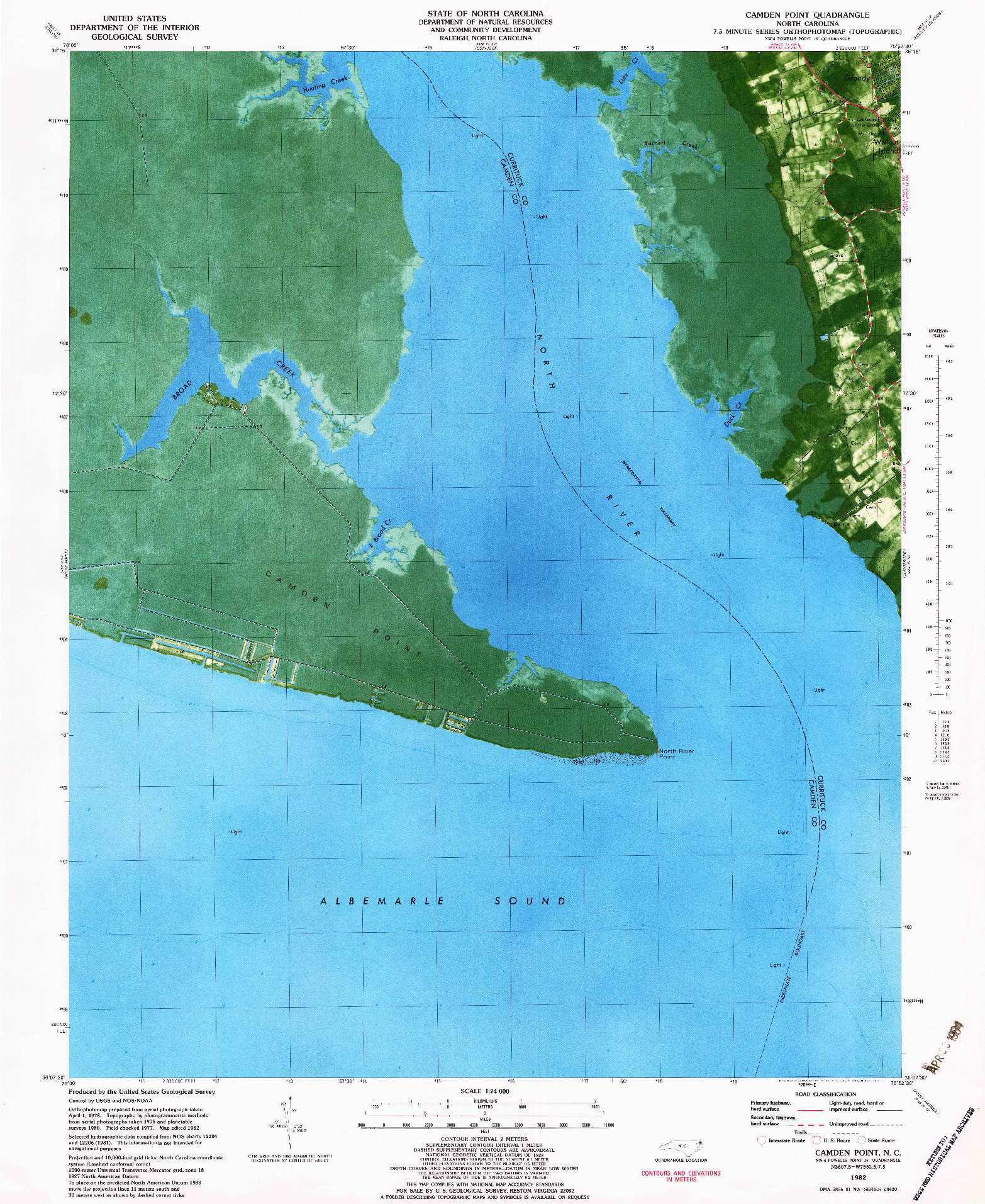 USGS 1:24000-SCALE QUADRANGLE FOR CAMDEN POINT, NC 1982