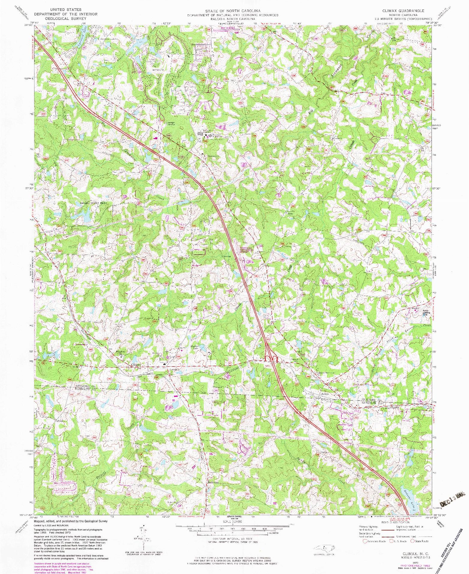 USGS 1:24000-SCALE QUADRANGLE FOR CLIMAX, NC 1970