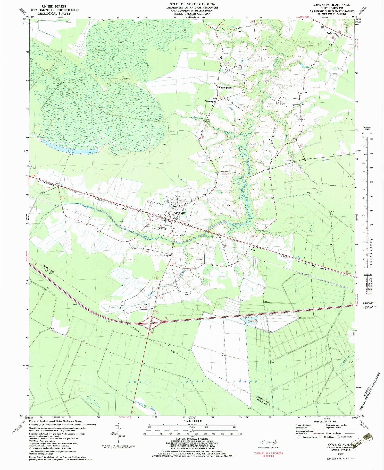 USGS 1:24000-SCALE QUADRANGLE FOR COVE CITY, NC 1982