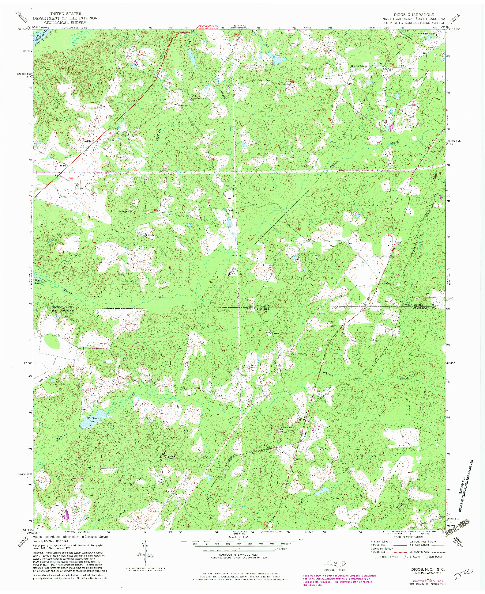 USGS 1:24000-SCALE QUADRANGLE FOR DIGGS, NC 1971