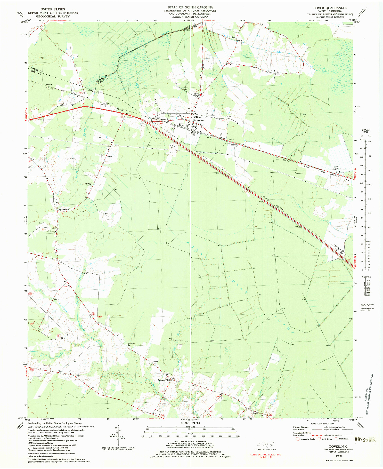 USGS 1:24000-SCALE QUADRANGLE FOR DOVER, NC 1982