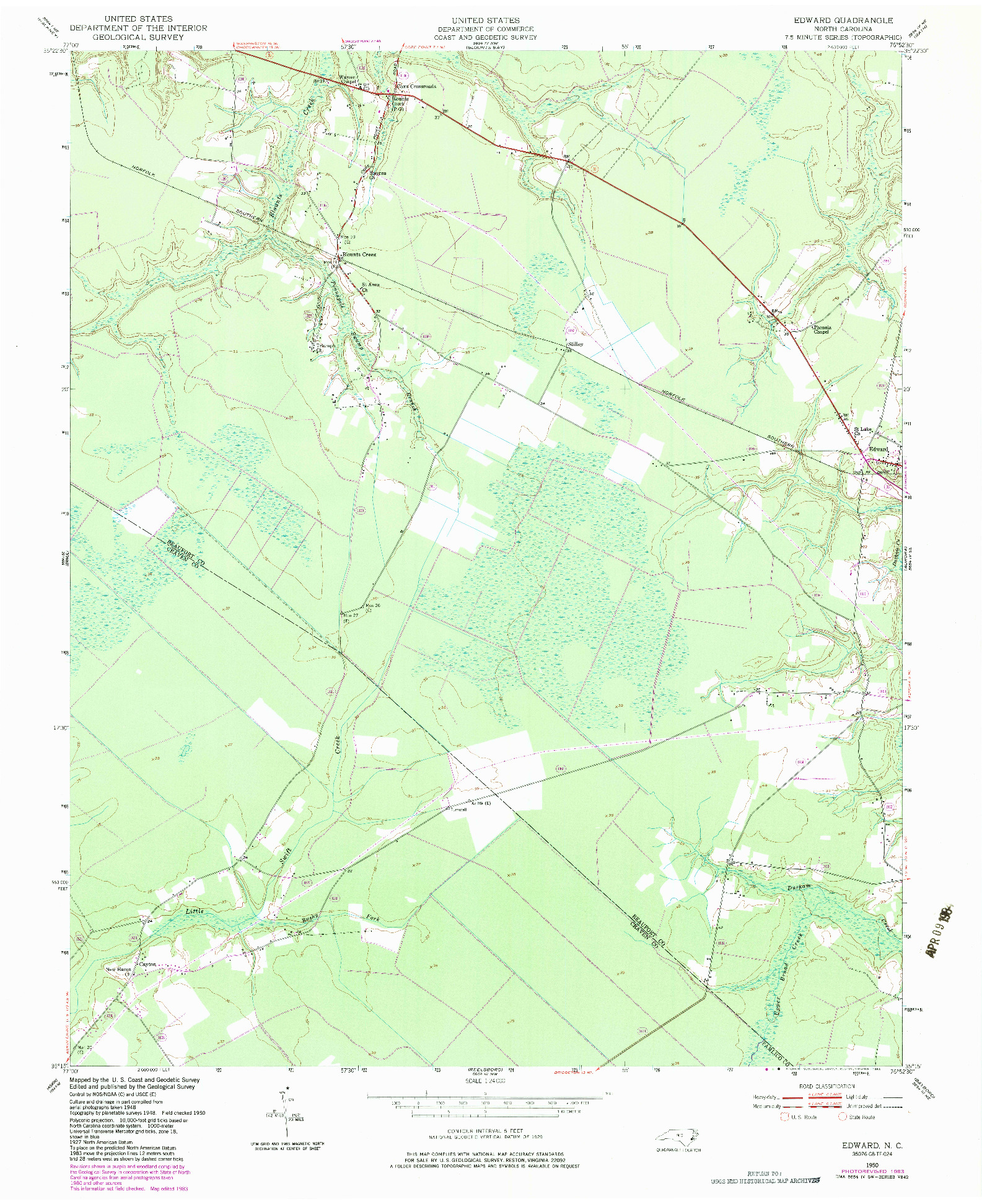 USGS 1:24000-SCALE QUADRANGLE FOR EDWARD, NC 1950