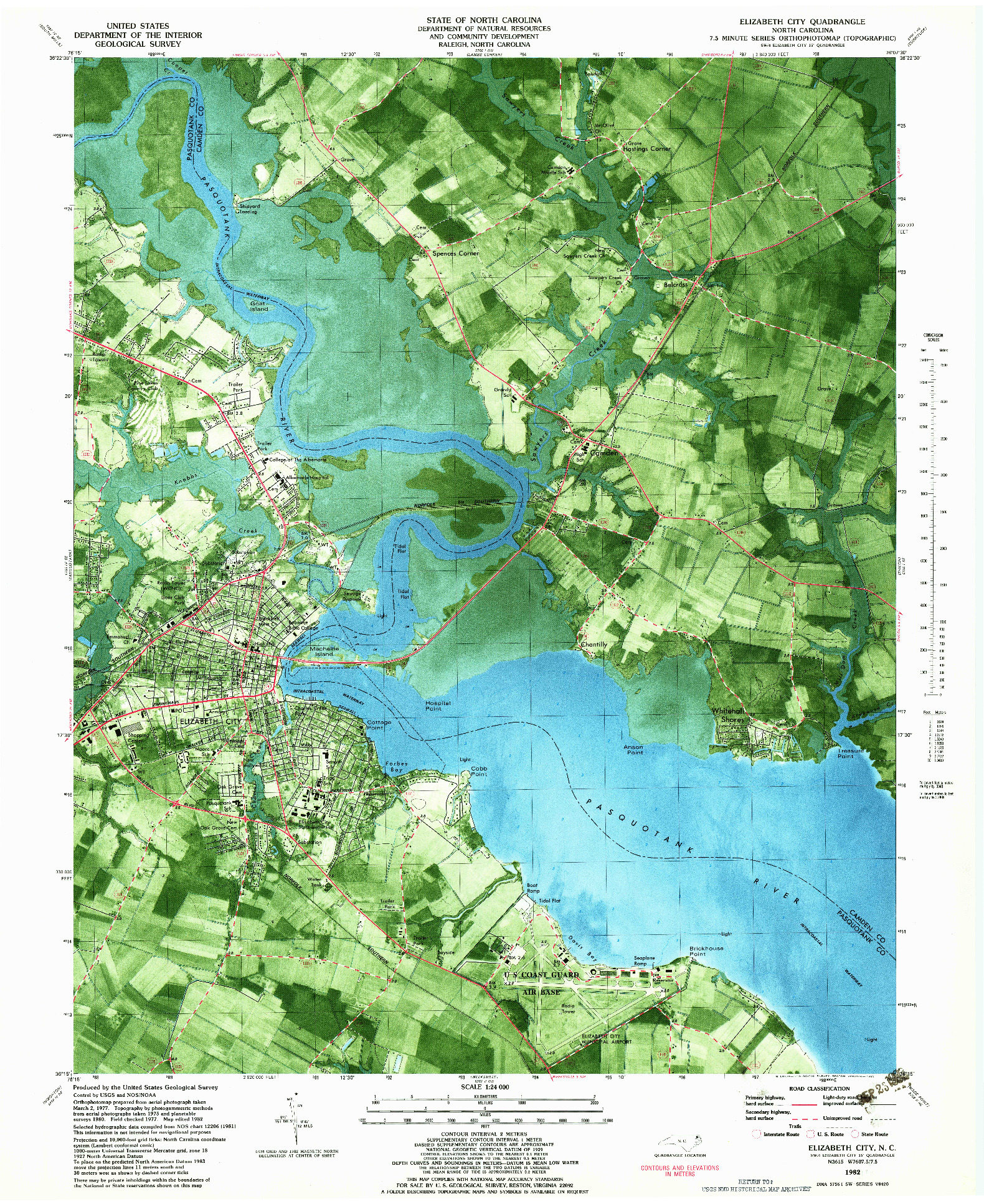 USGS 1:24000-SCALE QUADRANGLE FOR ELIZABETH CITY, NC 1982