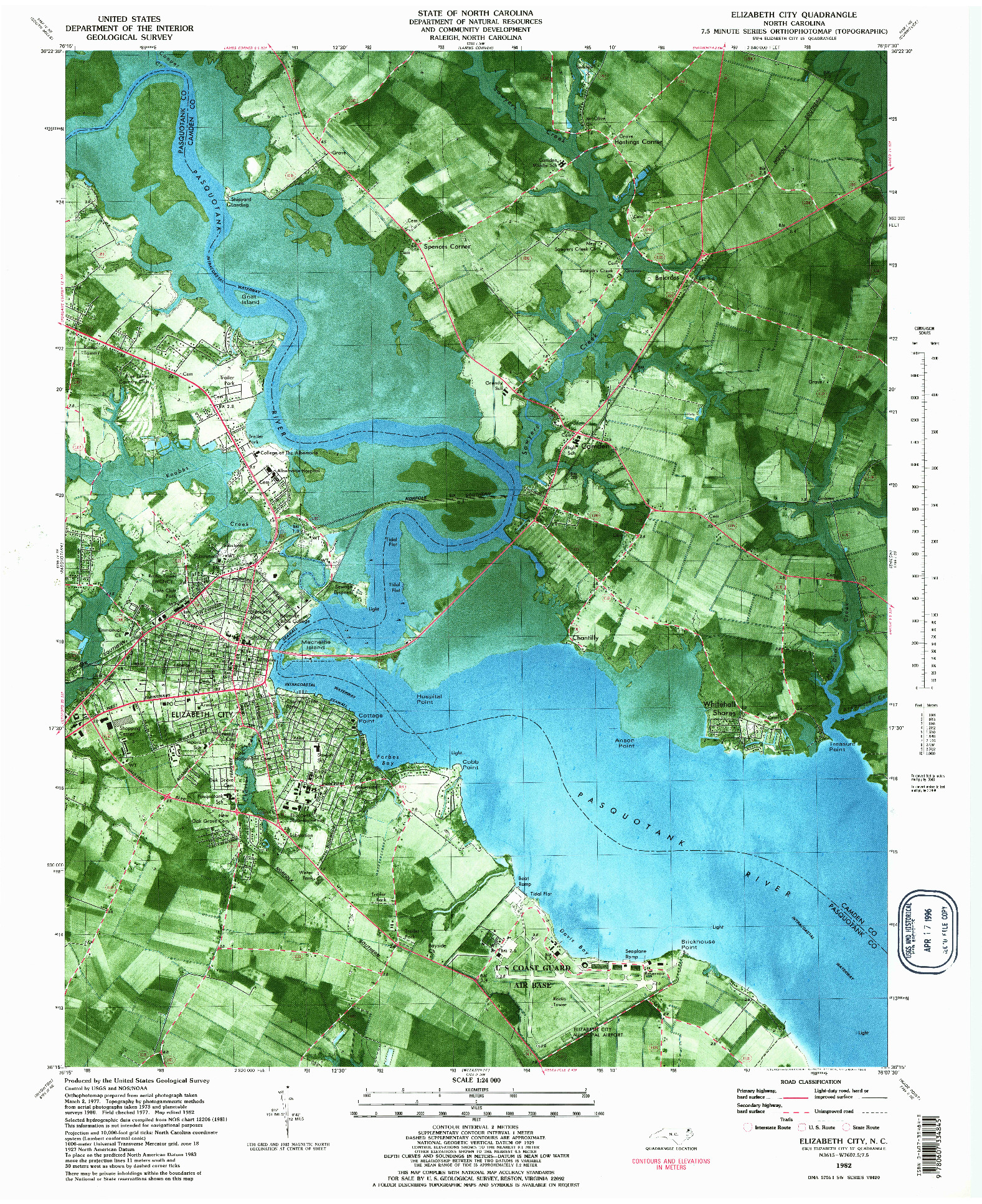 USGS 1:24000-SCALE QUADRANGLE FOR ELIZABETH CITY, NC 1982