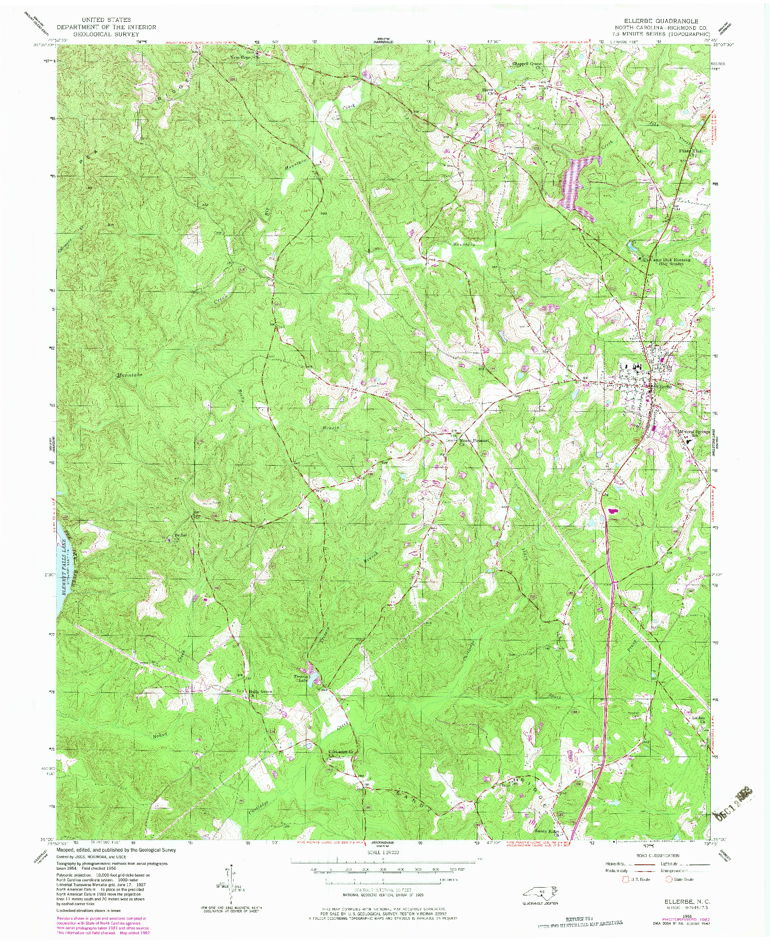 USGS 1:24000-SCALE QUADRANGLE FOR ELLERBE, NC 1956