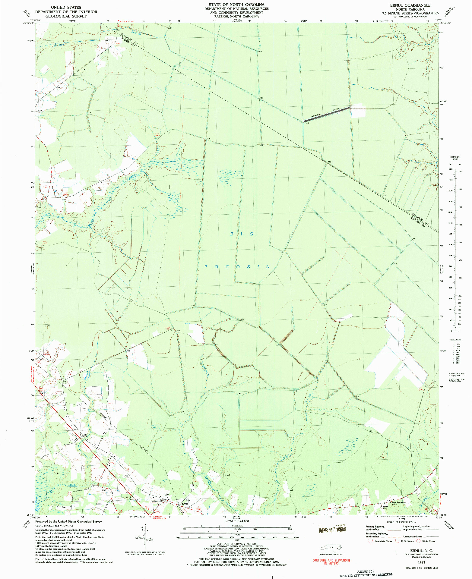 USGS 1:24000-SCALE QUADRANGLE FOR ERNUL, NC 1983