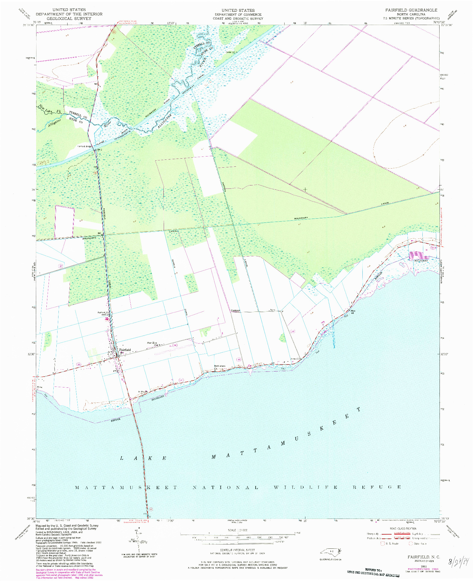 USGS 1:24000-SCALE QUADRANGLE FOR FAIRFIELD, NC 1951