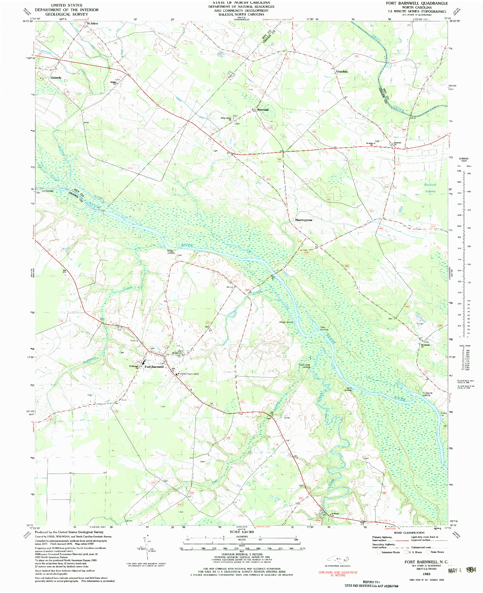 USGS 1:24000-SCALE QUADRANGLE FOR FORT BARNWELL, NC 1983