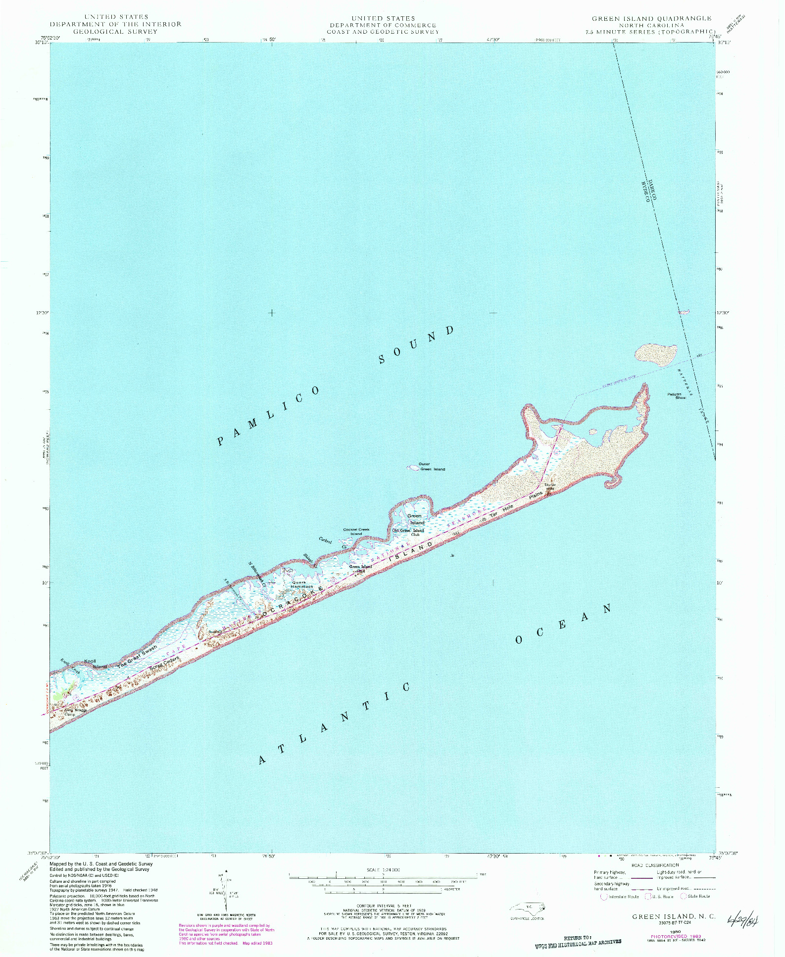 USGS 1:24000-SCALE QUADRANGLE FOR GREEN ISLAND, NC 1950