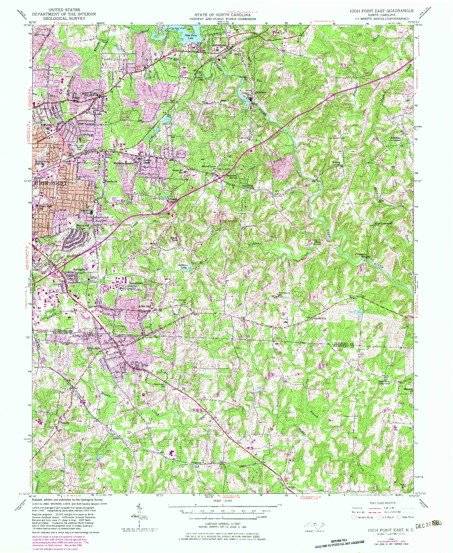 USGS 1:24000-SCALE QUADRANGLE FOR HIGH POINT EAST, NC 1950