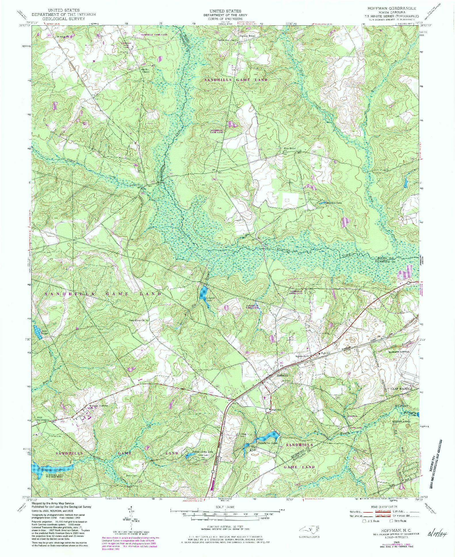 USGS 1:24000-SCALE QUADRANGLE FOR HOFFMAN, NC 1949