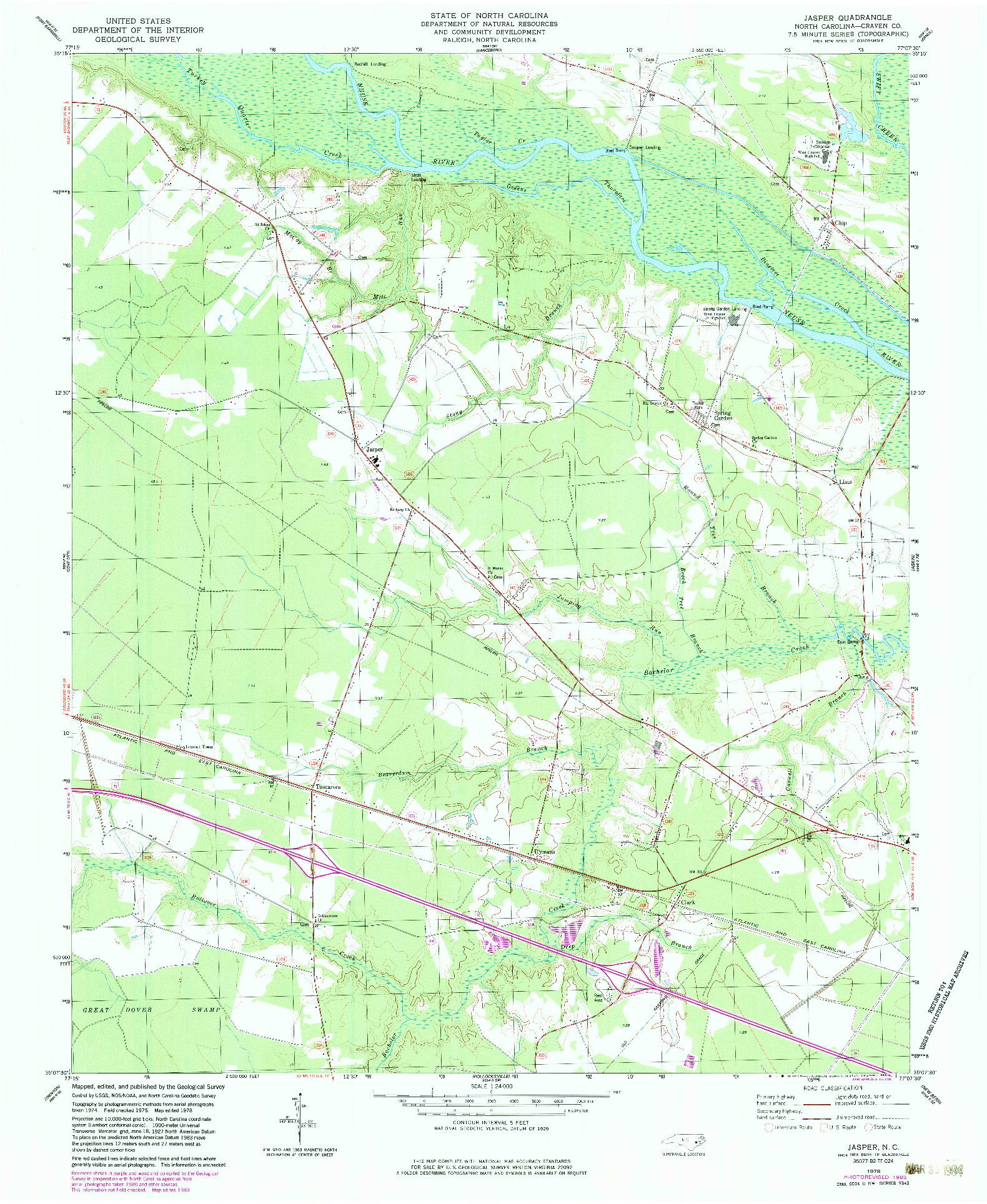 USGS 1:24000-SCALE QUADRANGLE FOR JASPER, NC 1978