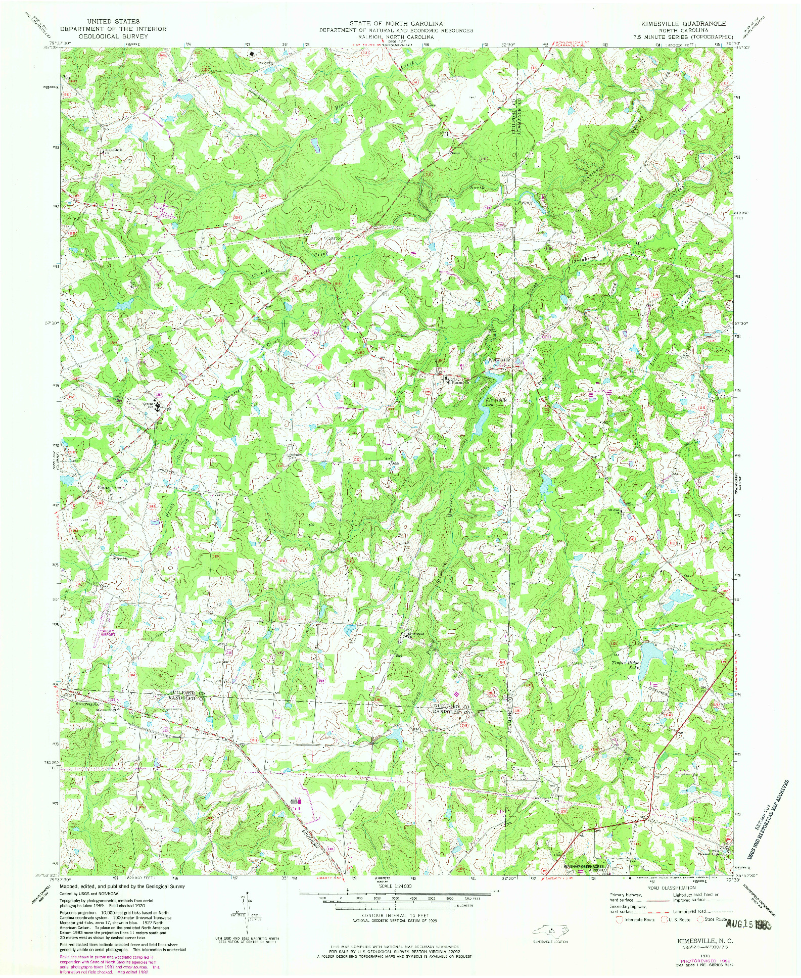 USGS 1:24000-SCALE QUADRANGLE FOR KIMESVILLE, NC 1970