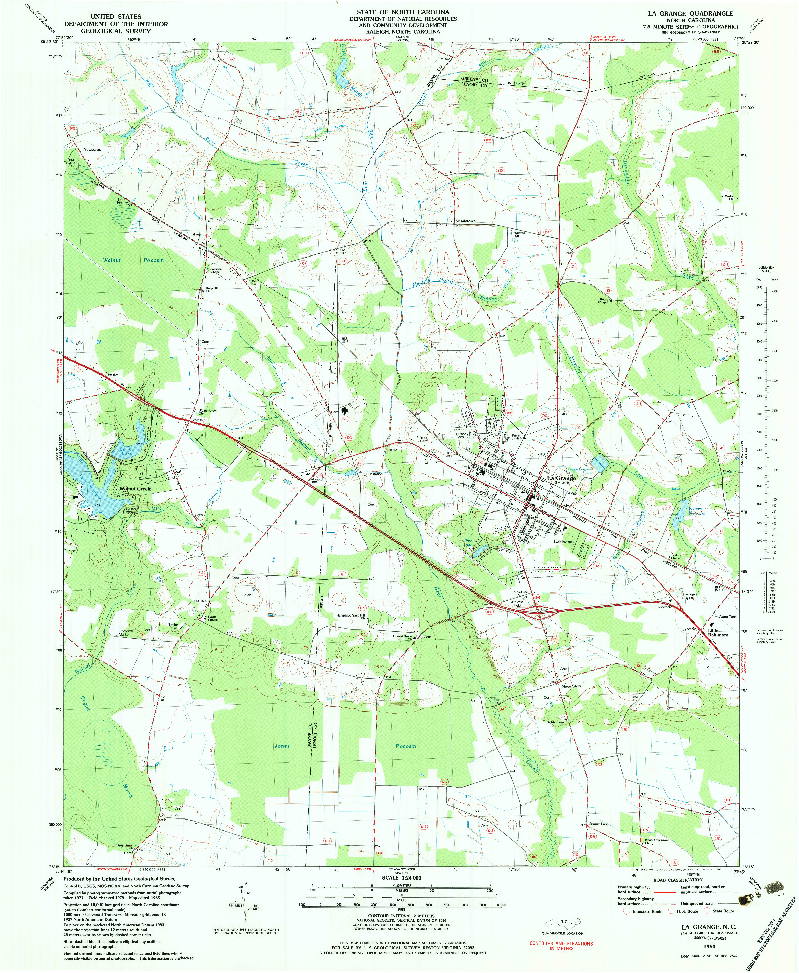 USGS 1:24000-SCALE QUADRANGLE FOR LA GRANGE, NC 1983