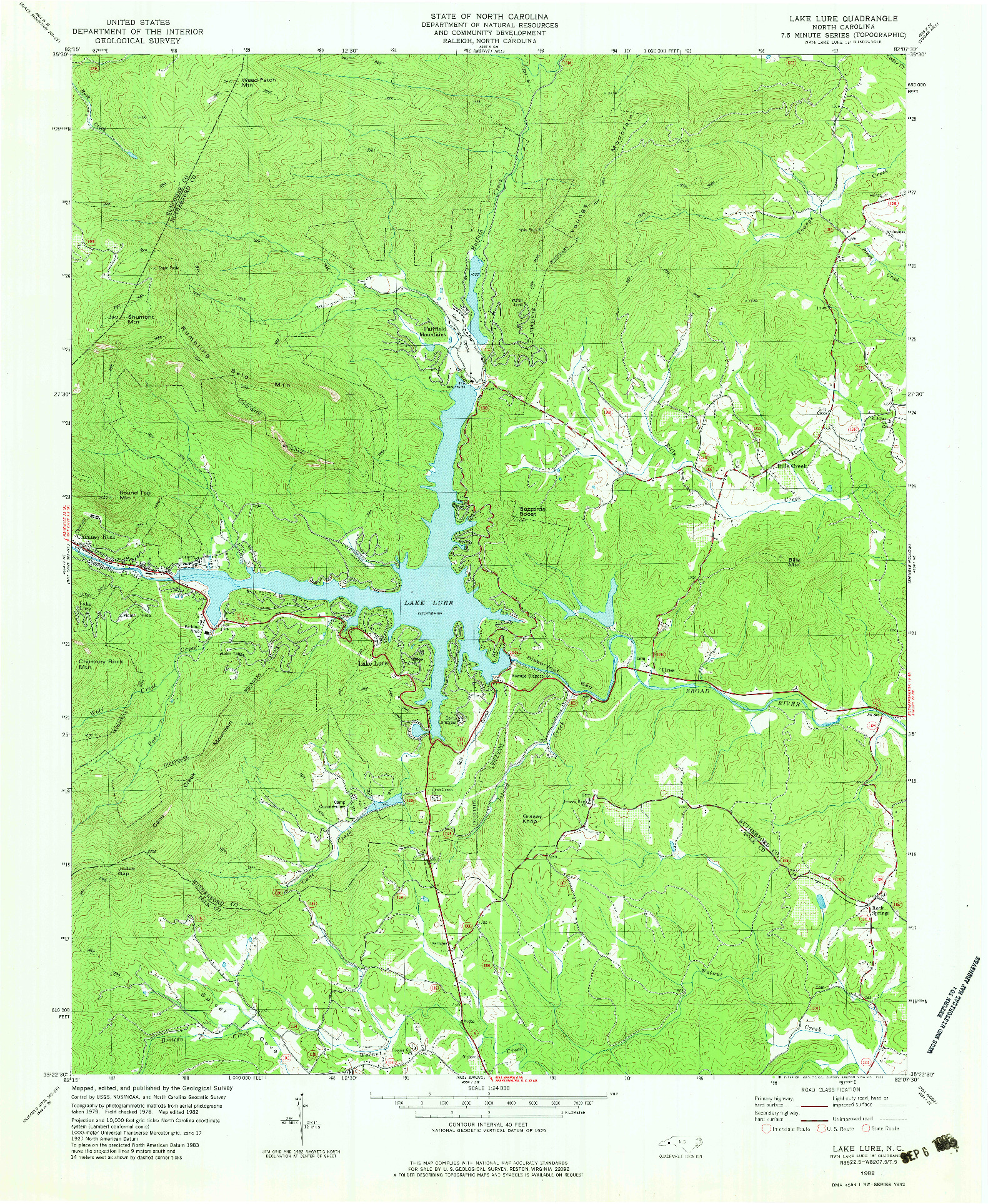 USGS 1:24000-SCALE QUADRANGLE FOR LAKE LURE, NC 1982