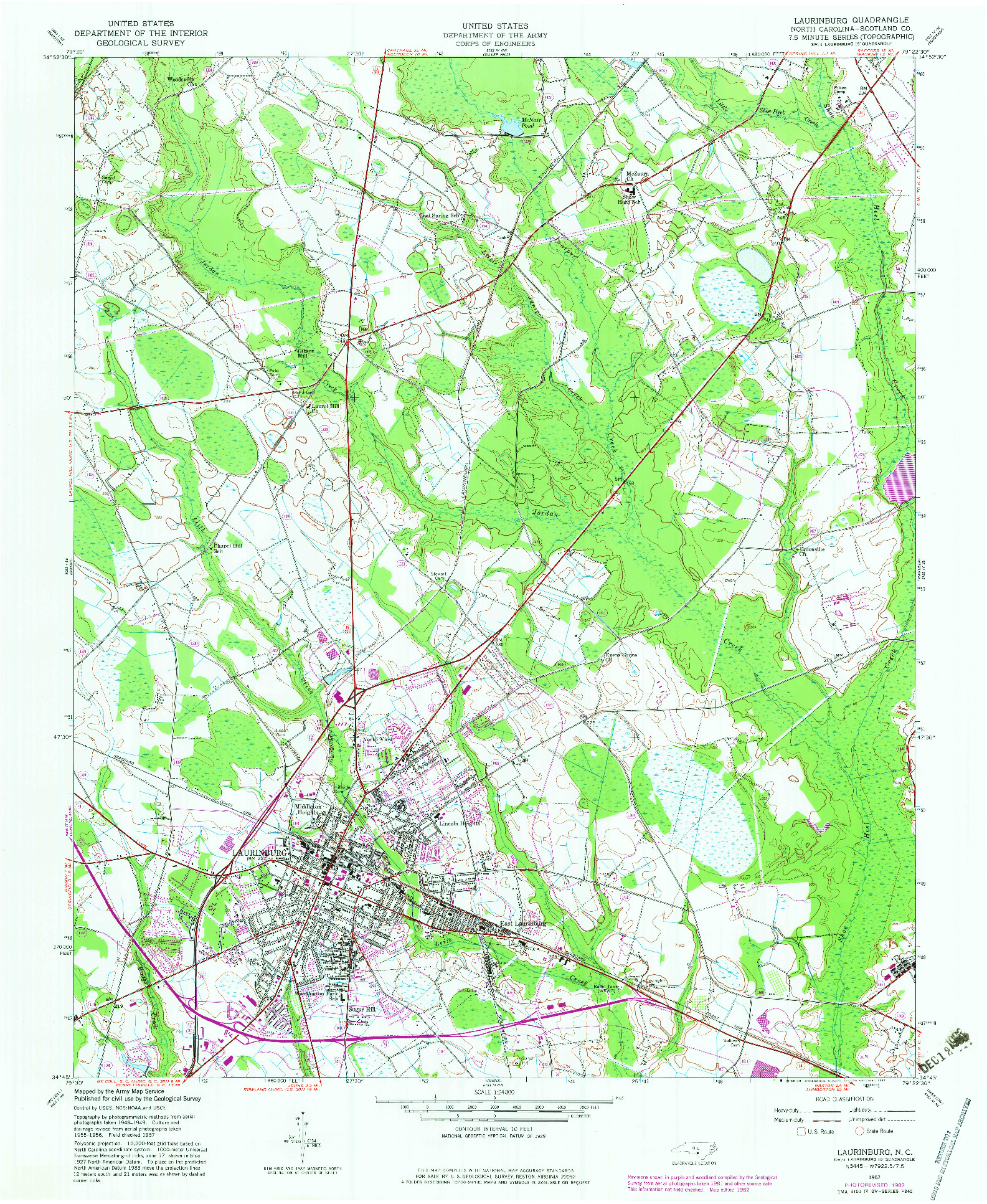 USGS 1:24000-SCALE QUADRANGLE FOR LAURINBURG, NC 1957